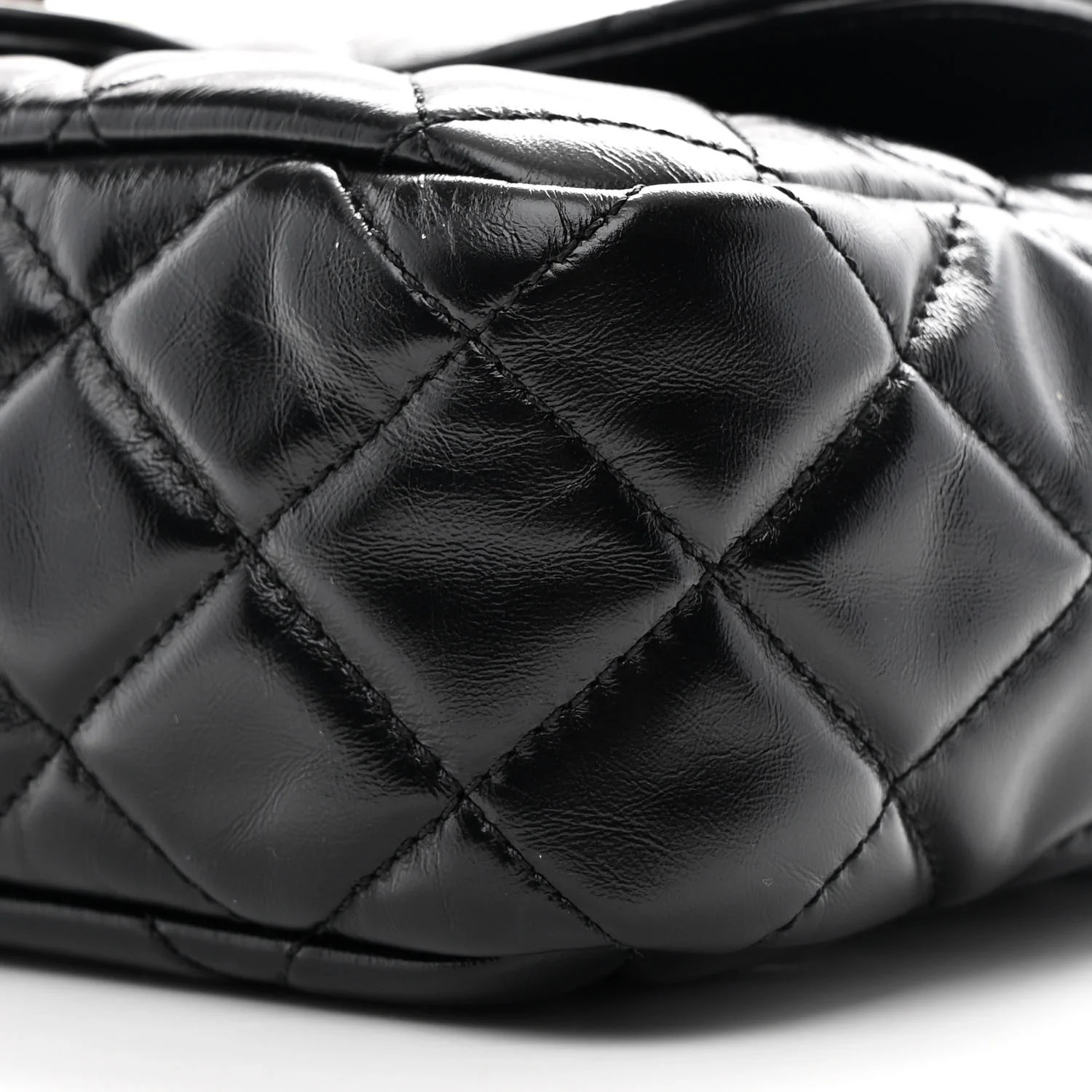 Shiny Crumpled Calfskin Quilted Wavy CC Hobo Black