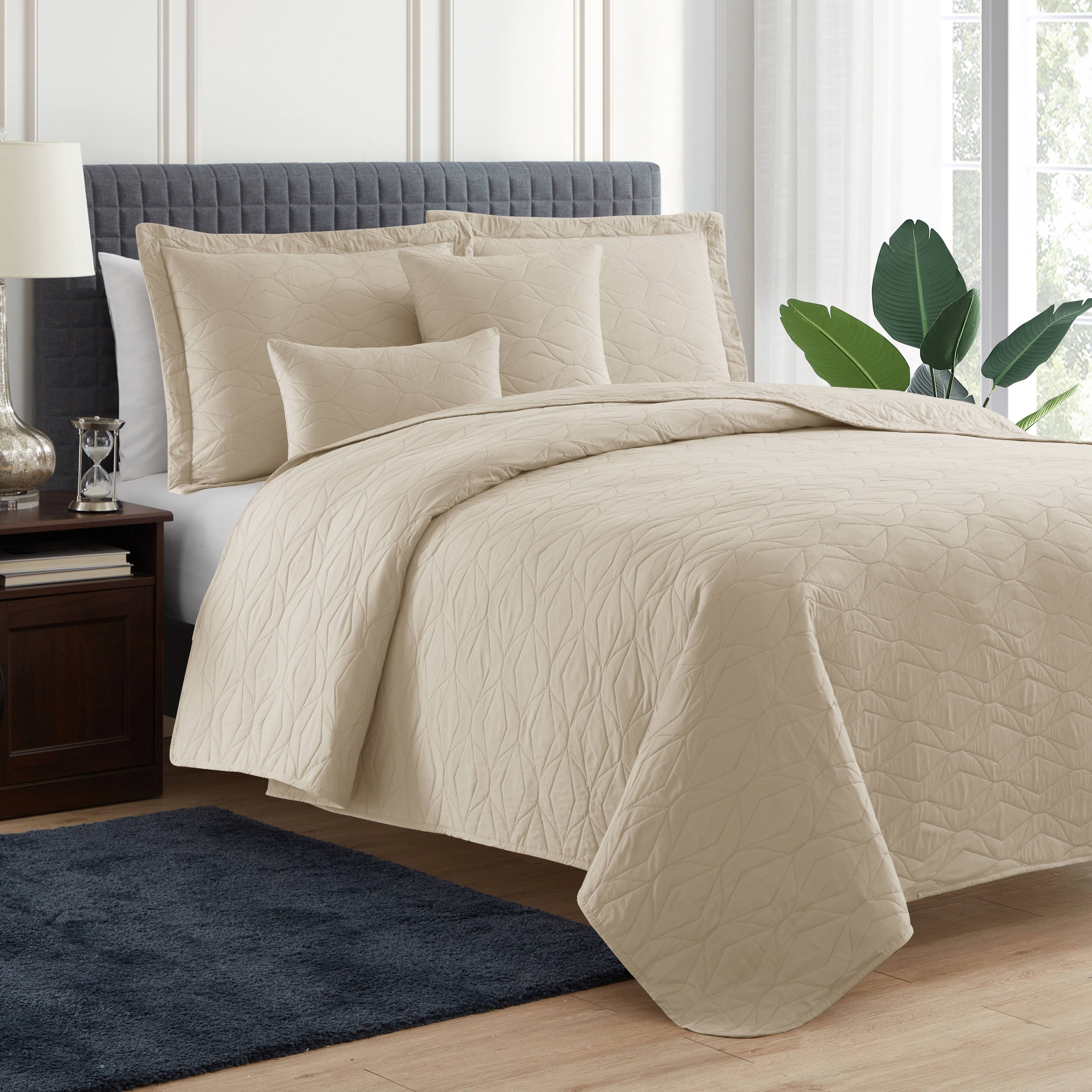 Clara Clark Bedspread Quilt Set - Ellipse Weave Pinsonic Lightweight Coverlet Set - Beige Cream - Twin