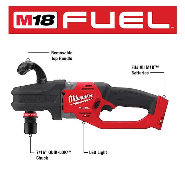 M18 FUEL 18V Lithium Ion Brushless Cordless Hole Hawg 7/16 in Right Angle Drill W/Quick Lok with M18 FUEL Hackzall Image 9