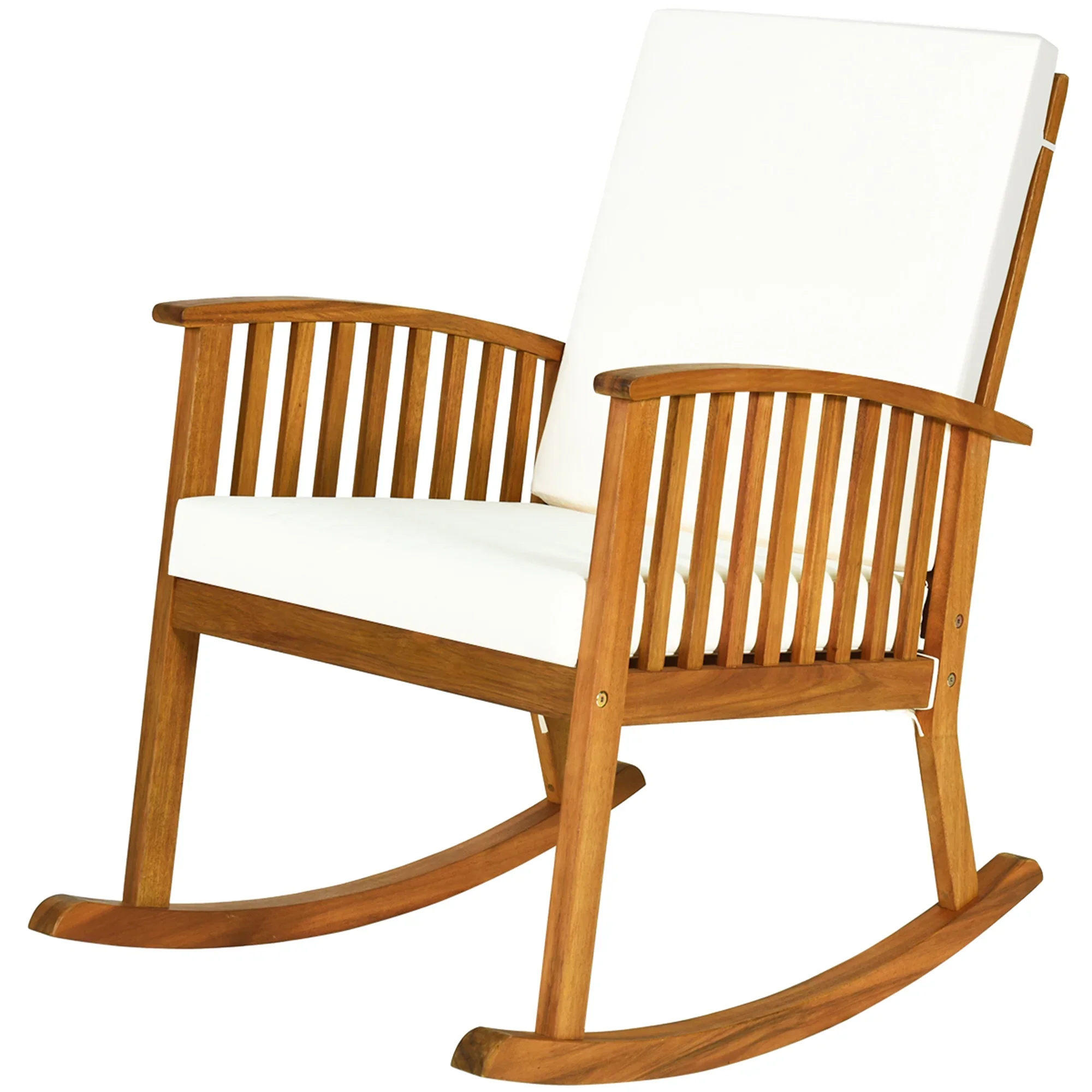 Costway Acacia Wood Rocking Chair Patio Garden Lawn W/ Cushion