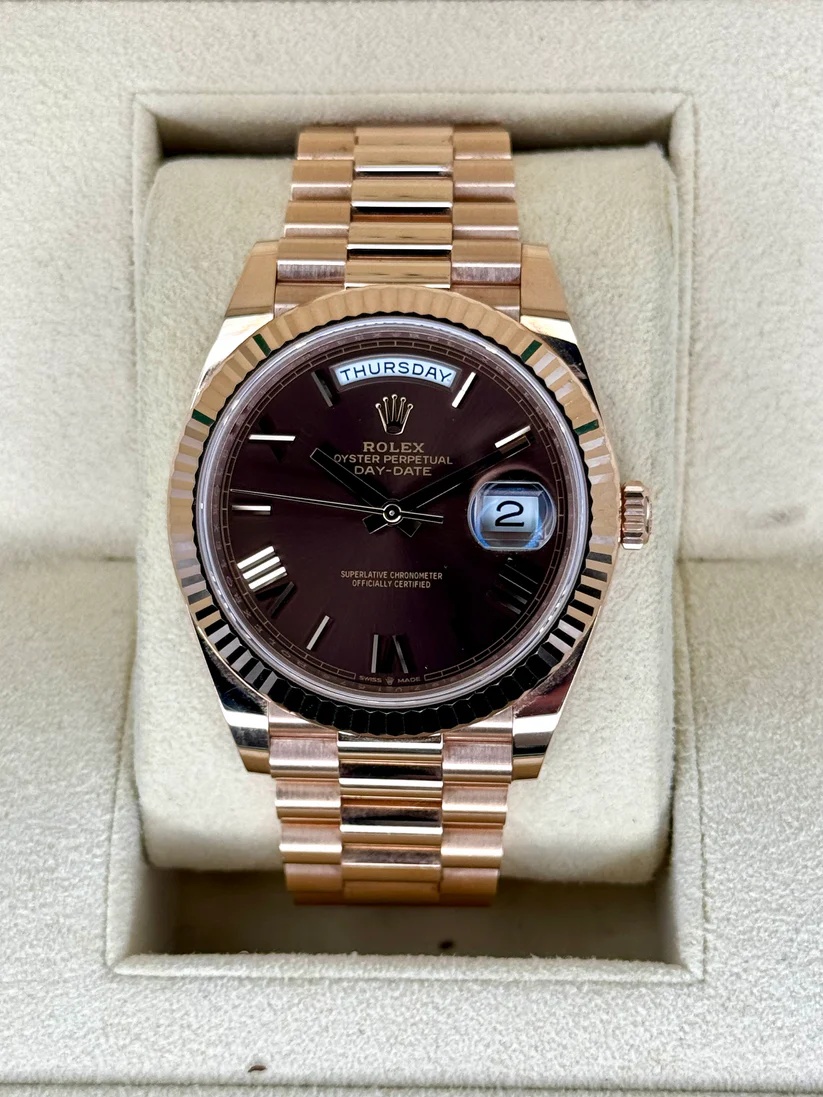 【Super Clone】RLX  Day-Date President 40mm Everose Gold Chocolate Roman Dial - 228235