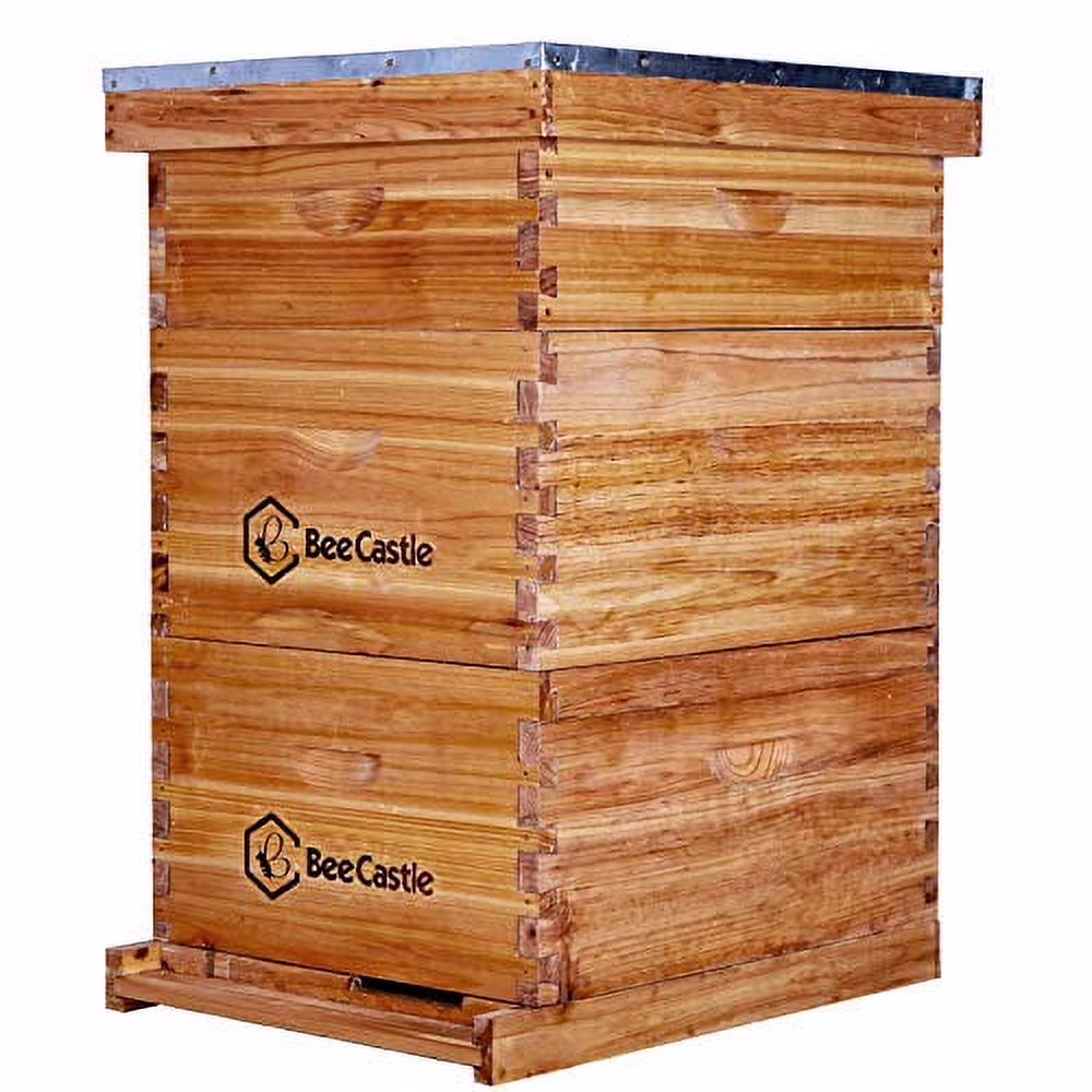 Bee Castle 10 - Frame Beeswaxed Complete Bee Hives Kit with 2 Deep Box and 1 Medium Box