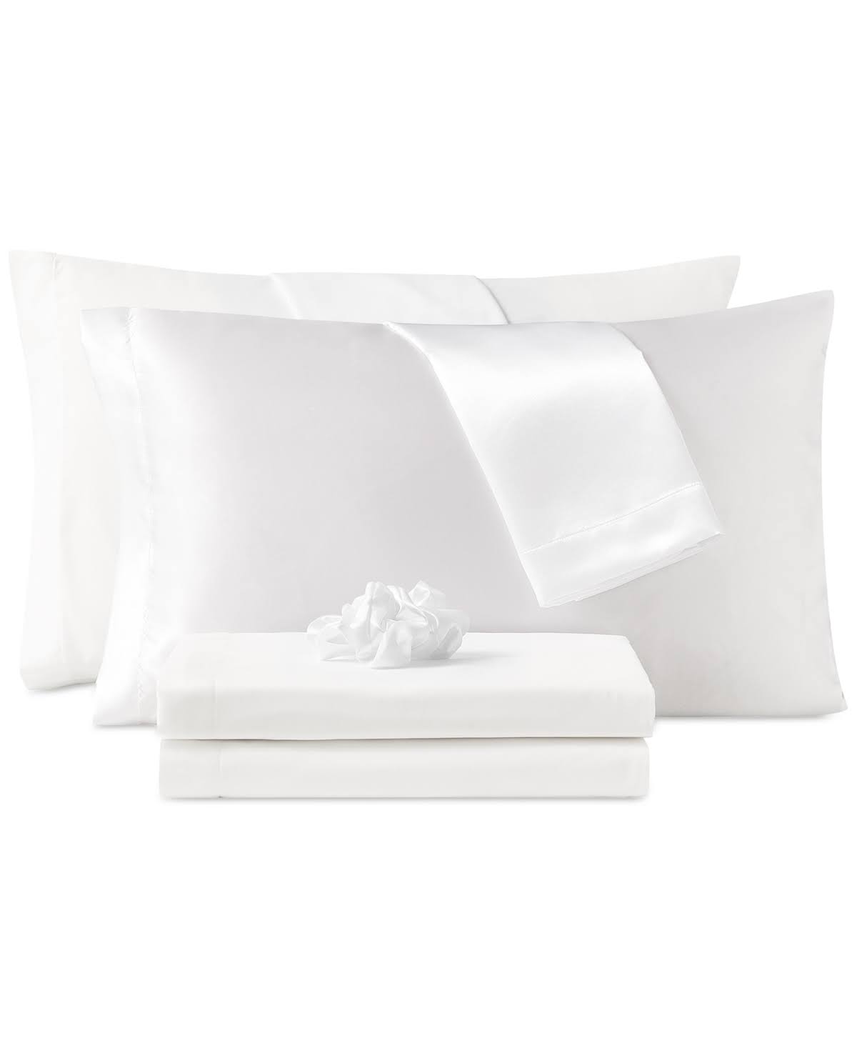 Sanders Microfiber 7-pc. Sheet Set with Satin Pillowcases and Satin Hair-Tie, Queen - White