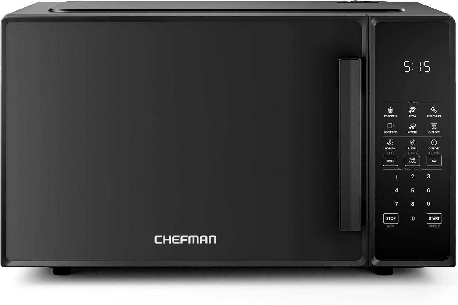 Chefman Countertop Microwave Oven 1.1 Cu 1000 Watts with 10 Power Levels, 6 Cooking Presets with One-Touch Express Cook, Eco Mode, Child Safety Lock, & Mute Button - Black