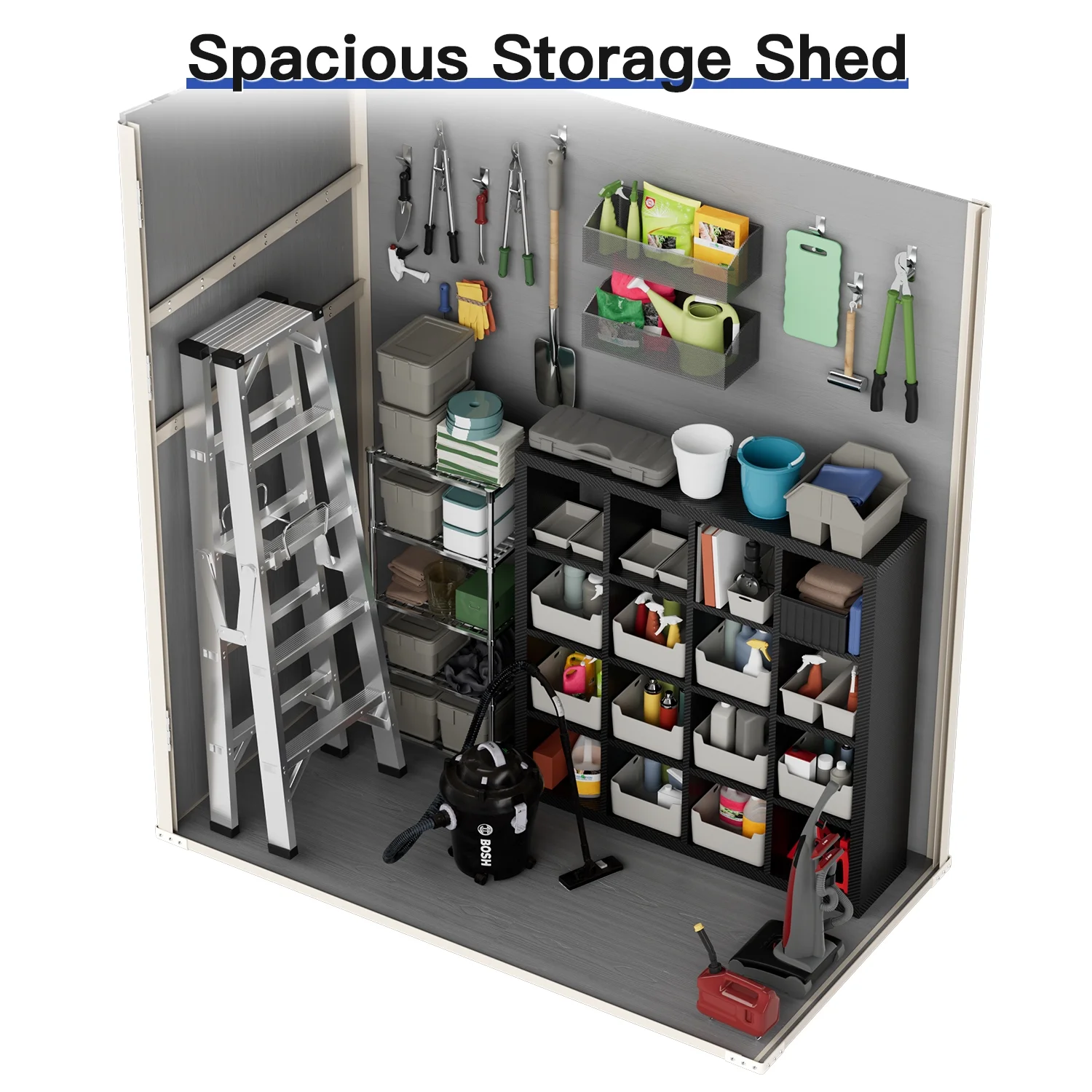 5.0' X 3.1' Resin Outdoor Shed with Base Frame, Plastic Shed with Lockable Door, for Garden, Ptaio, Backyard, Gray(Gray) - Image 6