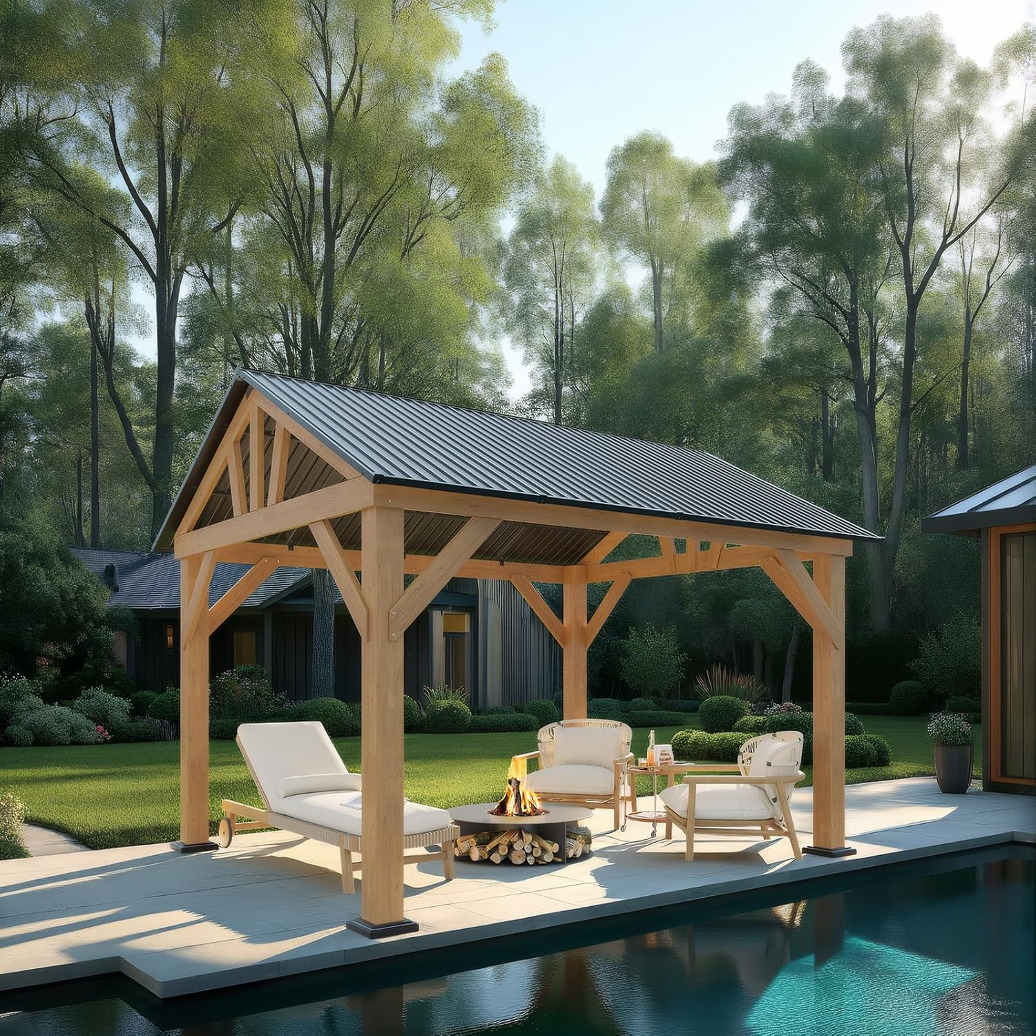 10x12 ft Wood Gazebo, Hardtop Pergola with Metal Steel Gable for Garden, Porch, Pati(10' x 12') - Image 5