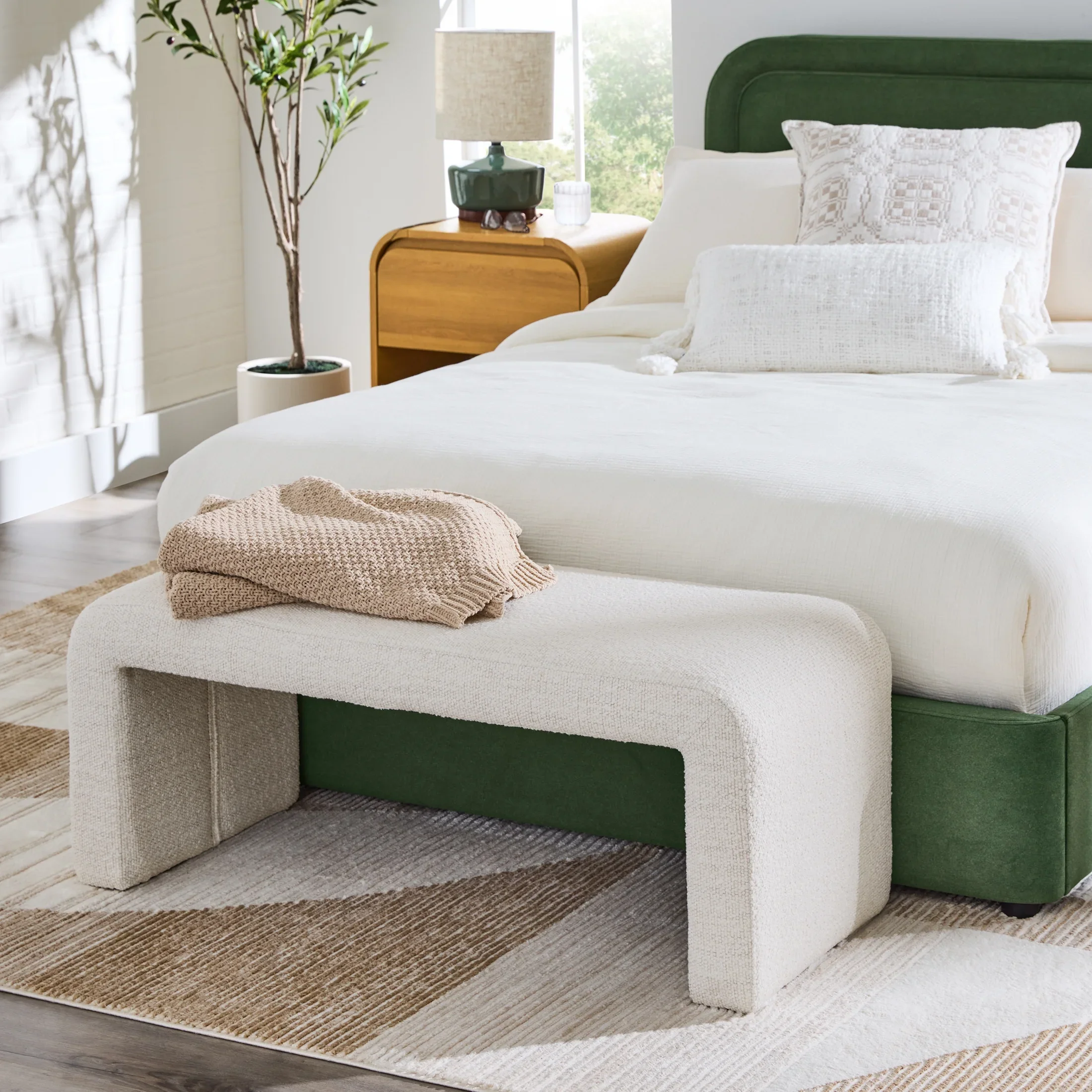 Better Homes & Gardens Juliet Velvet Waterfall Bench, Beige