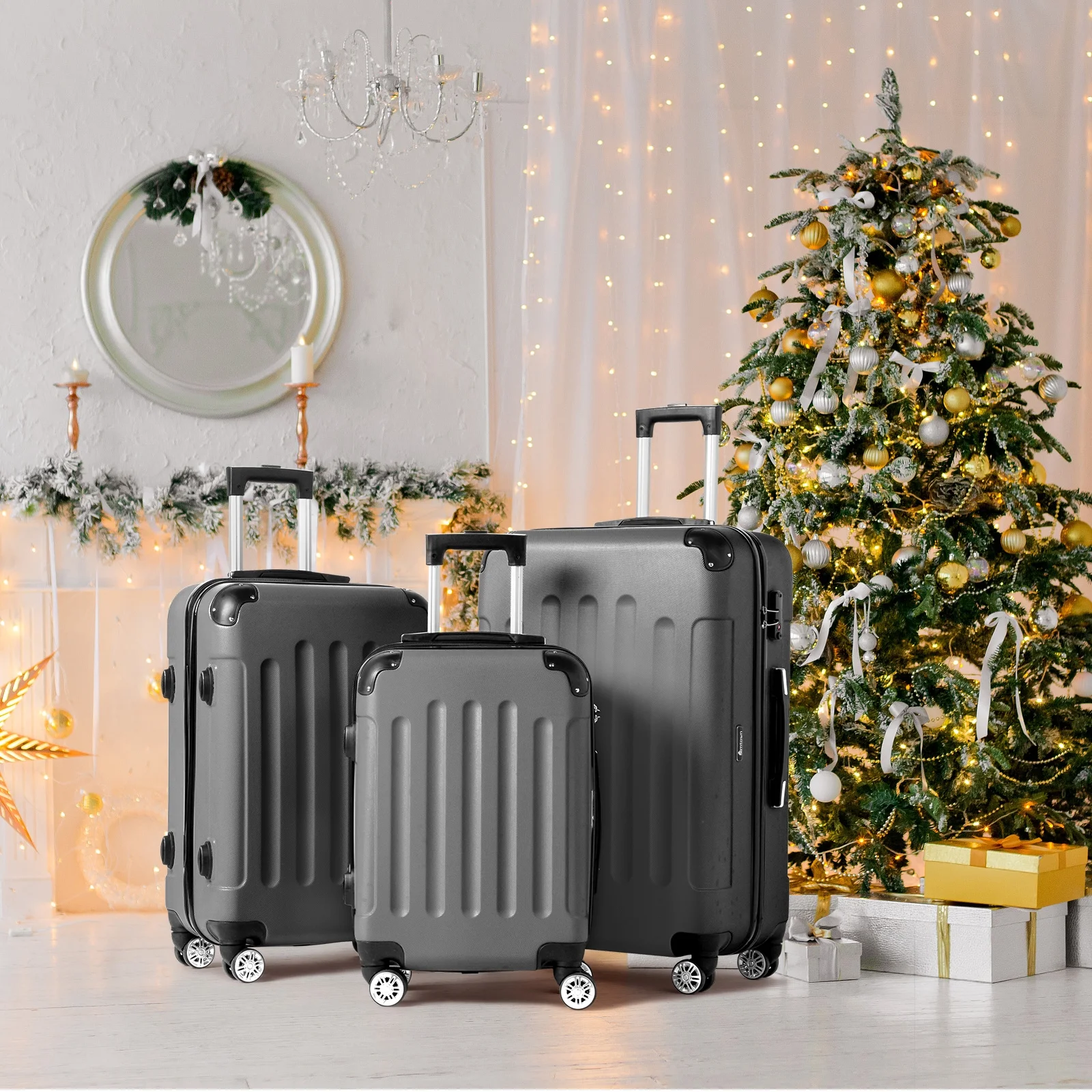 Zimtown Luggage 3 Piece Set Suitcase ABS Hardside Lightweight with TSA Lock Spinner Wheels, Beige