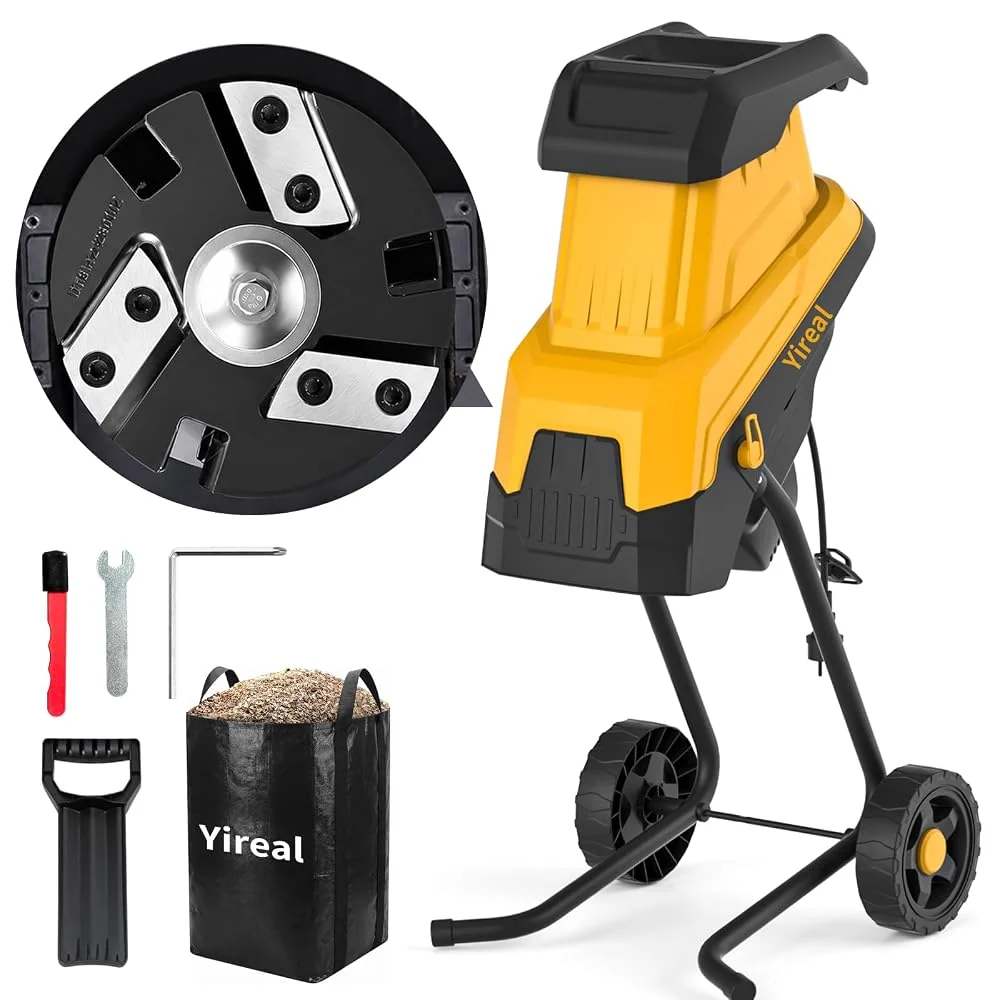 Yireal 3 Blade Electric Wood Chipper Shredder,15Amp,1.8 Inch Cutting