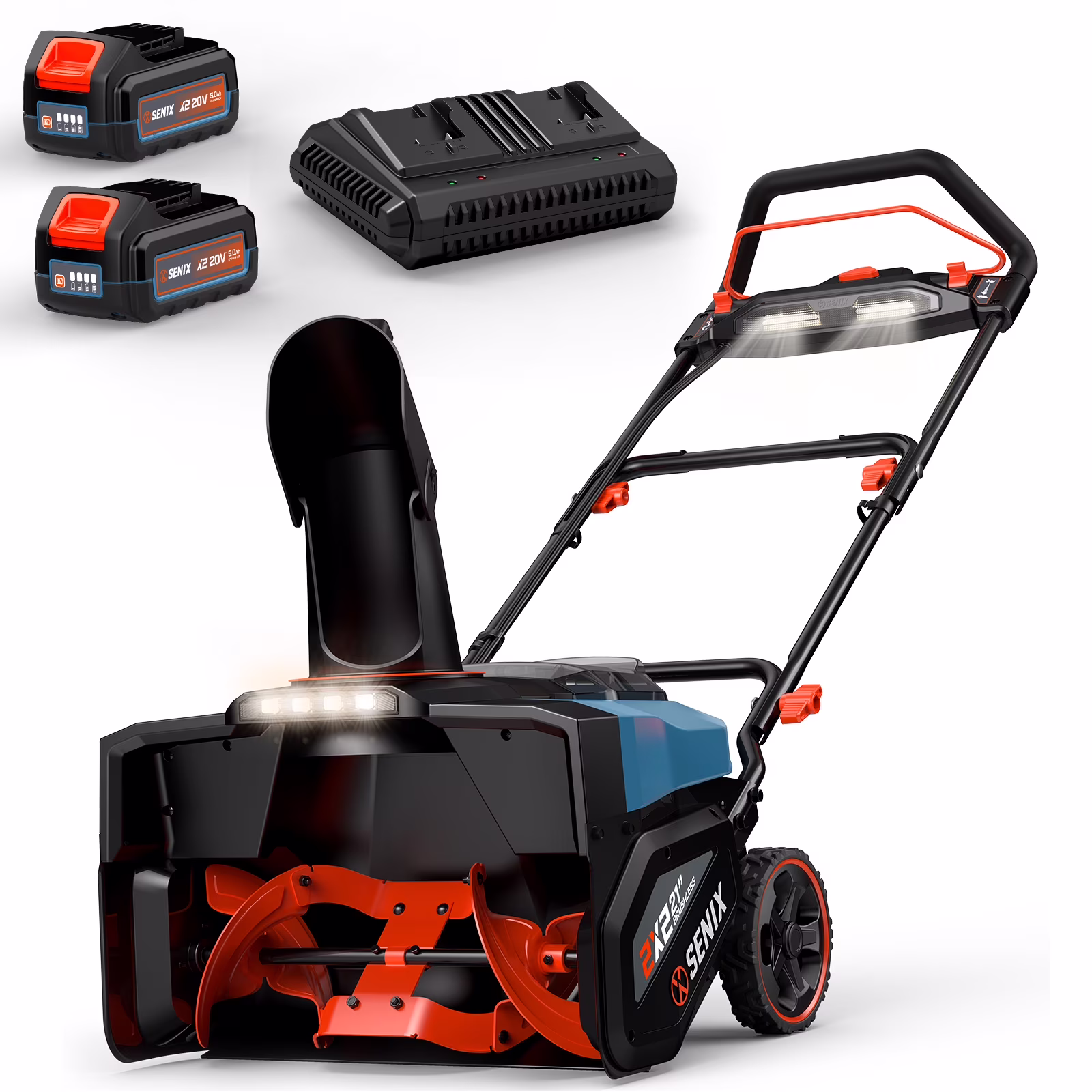 40V 21 Inch Brushless Snow Thrower Cordless Snow Blower,Includes10000mAh Batteries LED Lights,5-Year Warranty,33ft Throw, 680Lbs/Min