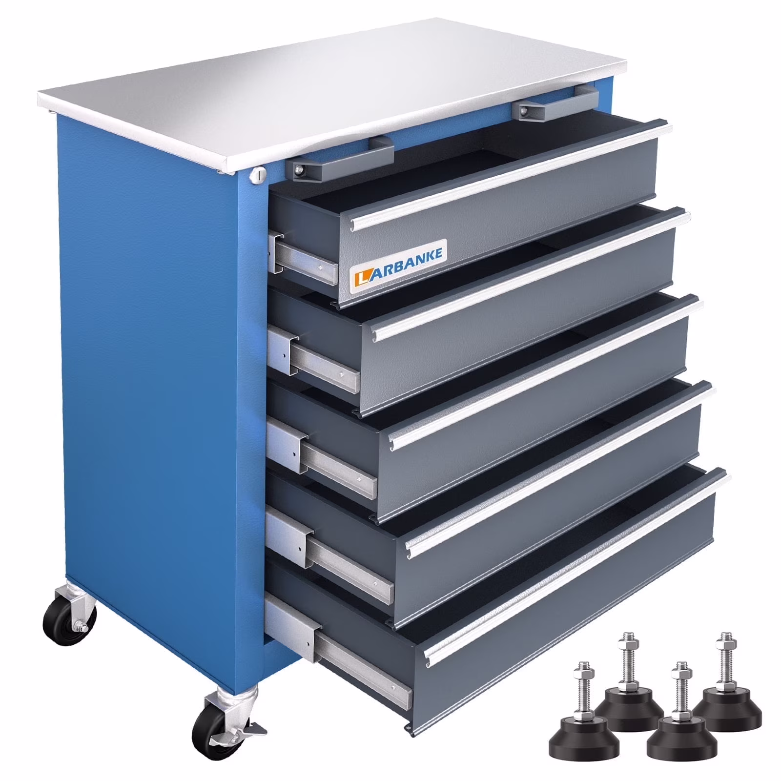LARBANKE 5-Drawer Rolling Tool Chest with Key Lock, Drawer Liners, Link Buckle, Suitable for Warehouse and Garage