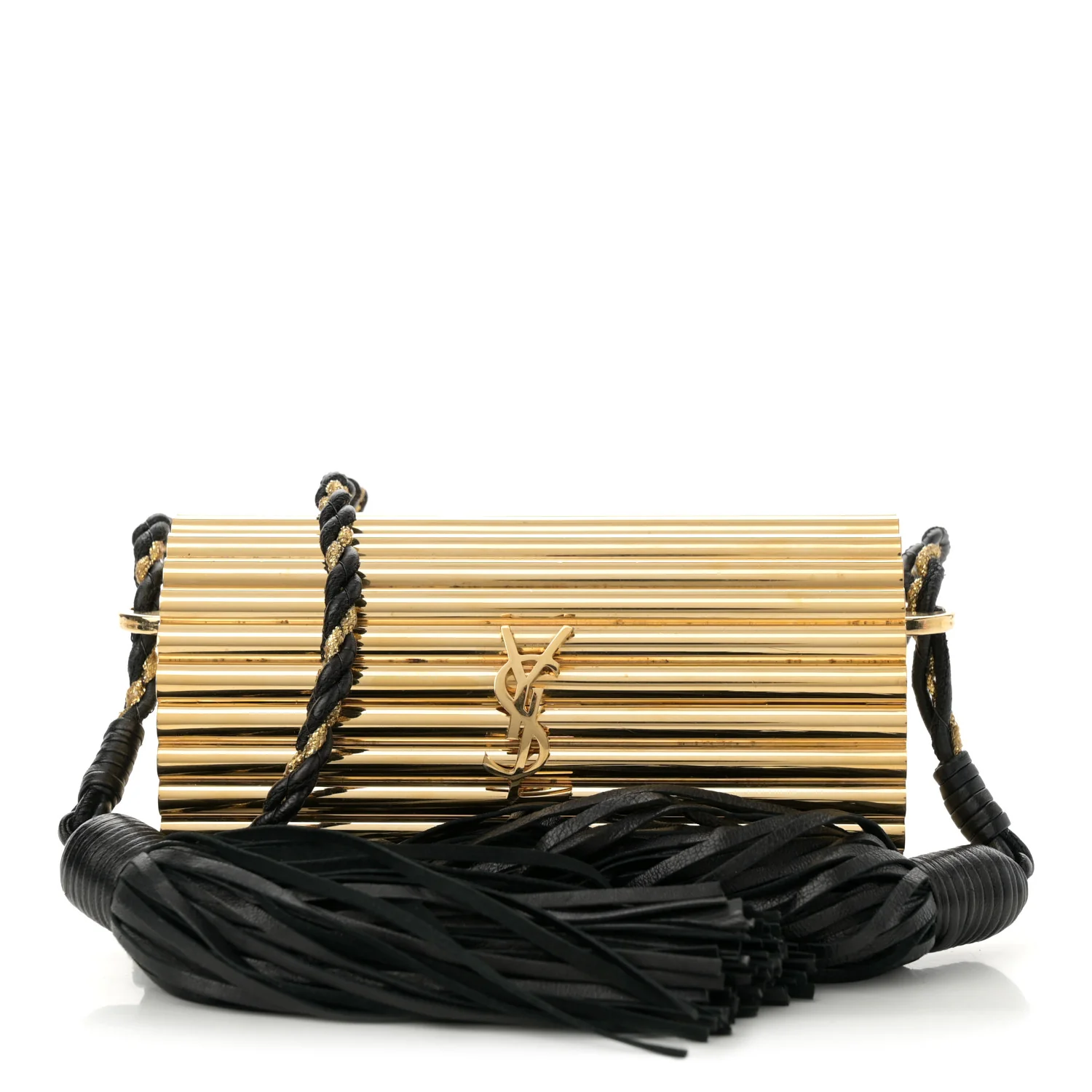 Ribbed Plexiglass Lambskin Fringe Monogram Opium Box Bag Gold