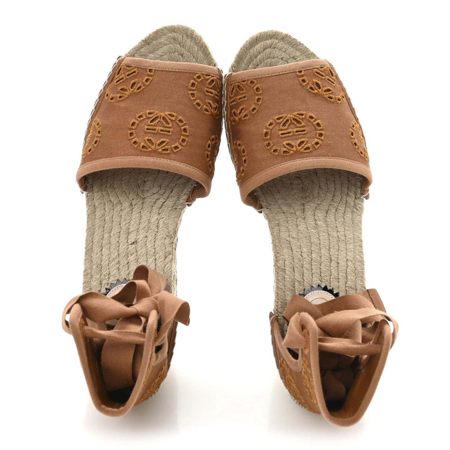 Canvas Damita GG Eyelet Espadrille Wedge Sandals 37.5 Blondie Cognac