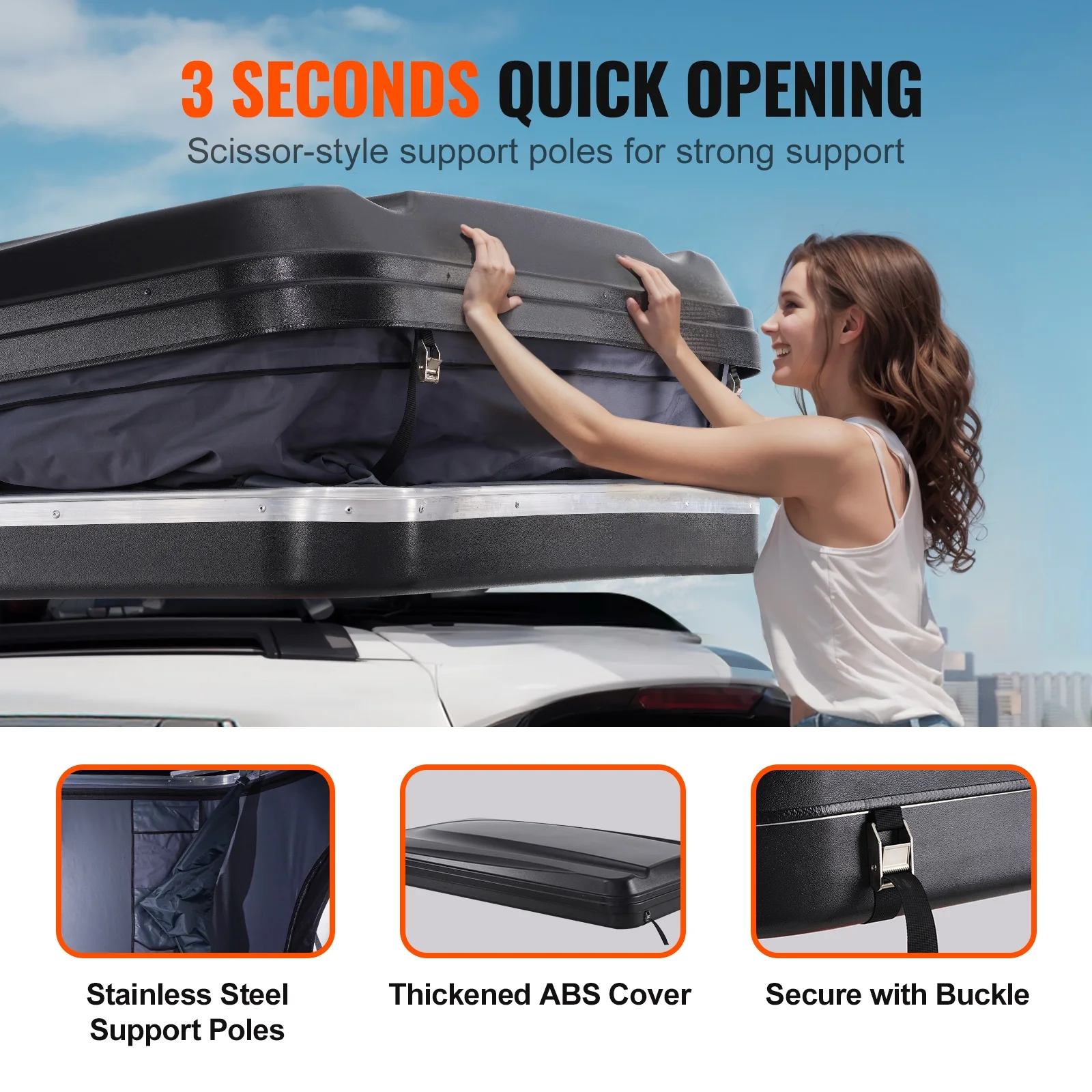 Hard Shell Rooftop Tent, Naturnest Model for 2-3 People, Includes Thick Mattress and Telescopic Ladder, Waterproof and Windproof, Suitable for Jeep, SUV, Van, and Pickup Trucks - Image 3