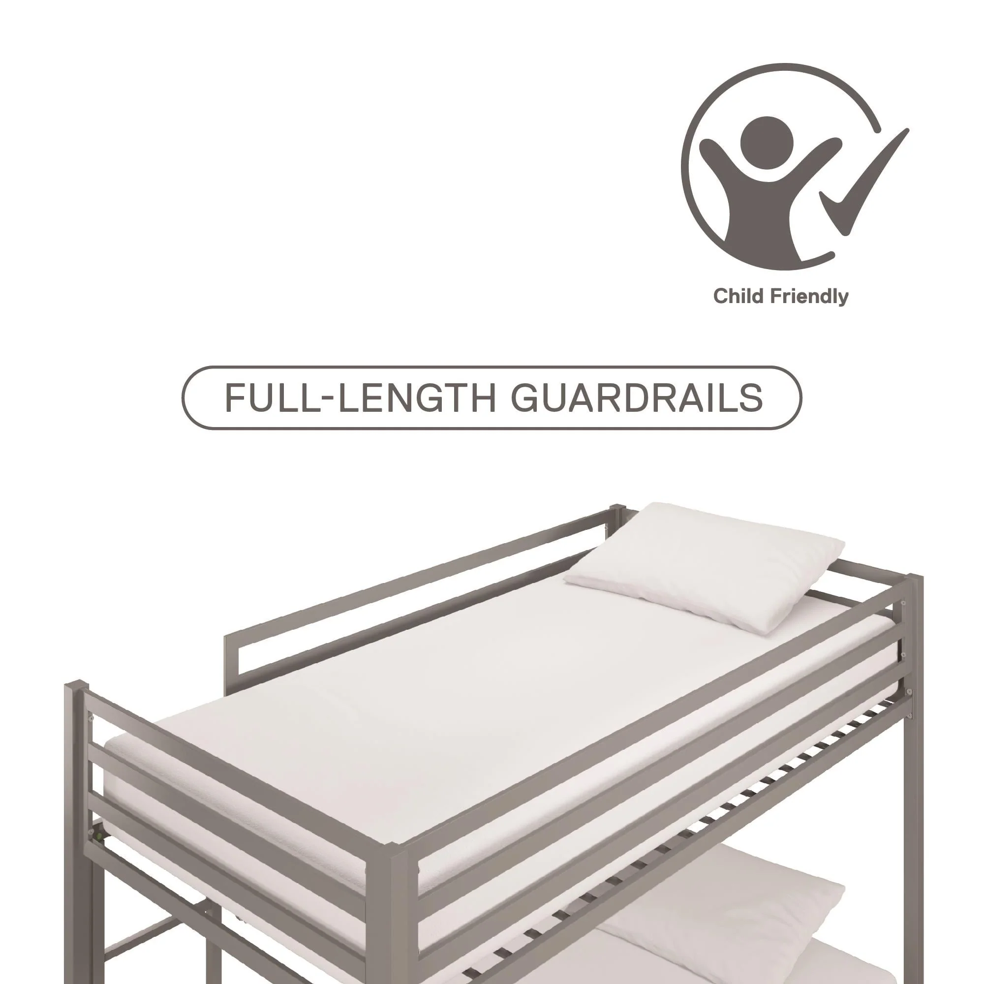 DHP Miles Low Bunk Bed for Kids, Twin Over Twin, Silver