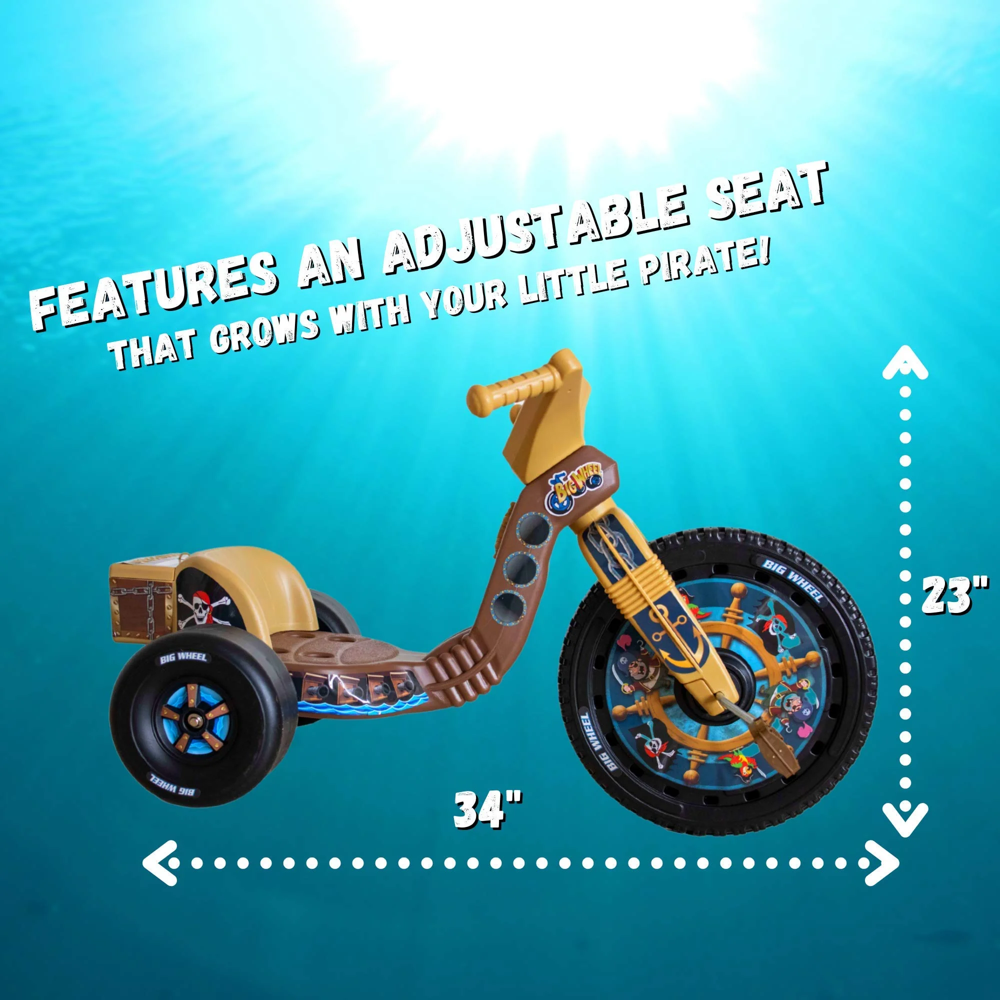 The Original 16 Inch Tricycle for Kids 3-8 Boys Girls Trike Pirate Ship Edition(Brown) - Image 4