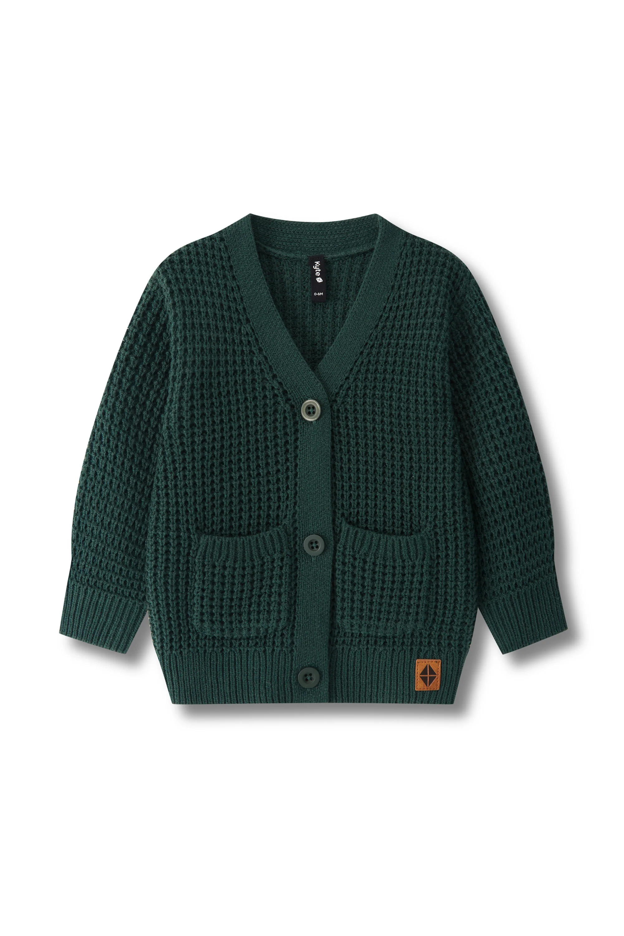 Chunky Knit Waffle Cardigan in Cypress