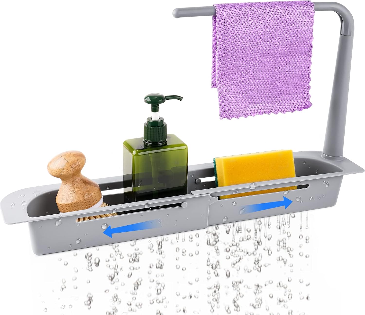NiHome Telescopic Kitchen Over Sink Organizer with Towel Hanger