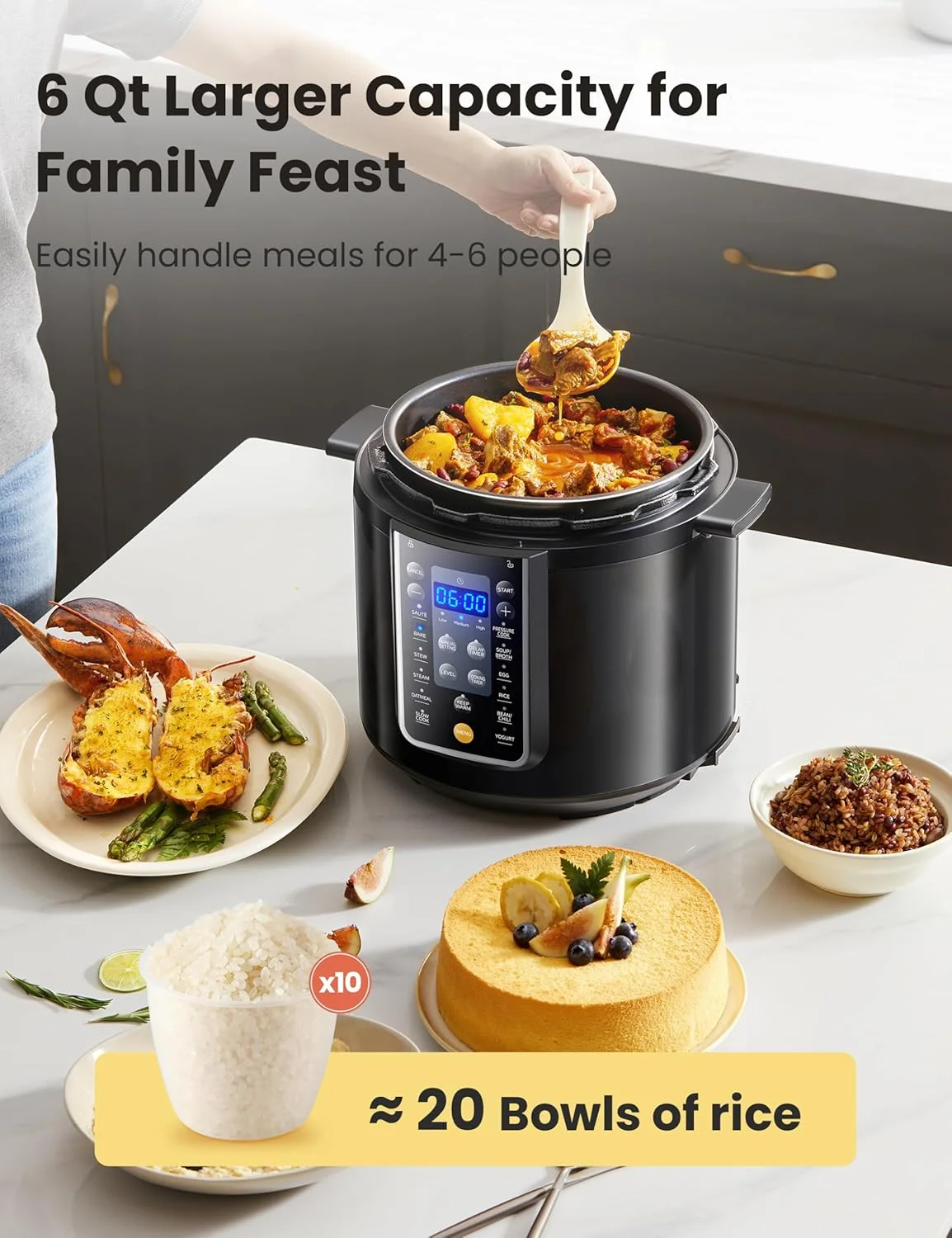 COMFEE 6QT Electric Pressure Cooker, 9 - in - 1 Instant Multi Cooker Olla de Presion Rice Cooker Slow Cooker Steamer Saut Yogurt Maker Non - Stick Pot