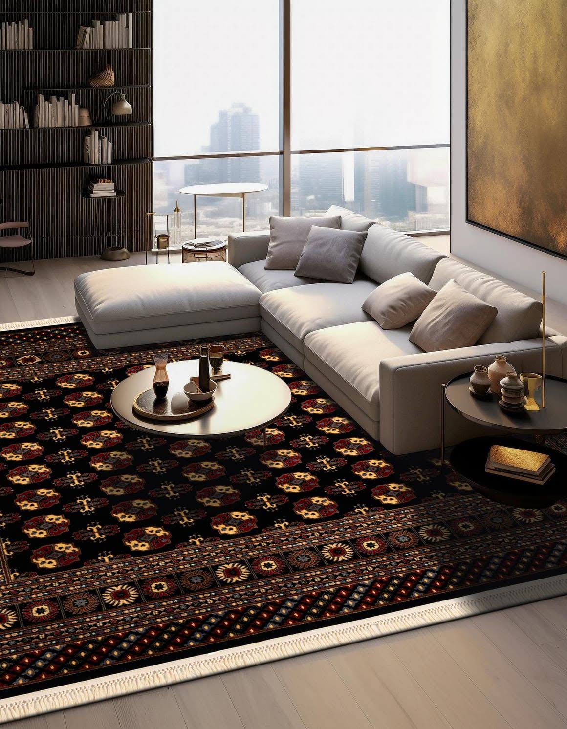 Unique Loom Bokhara 305cm x 305cm Square Black Area Rug