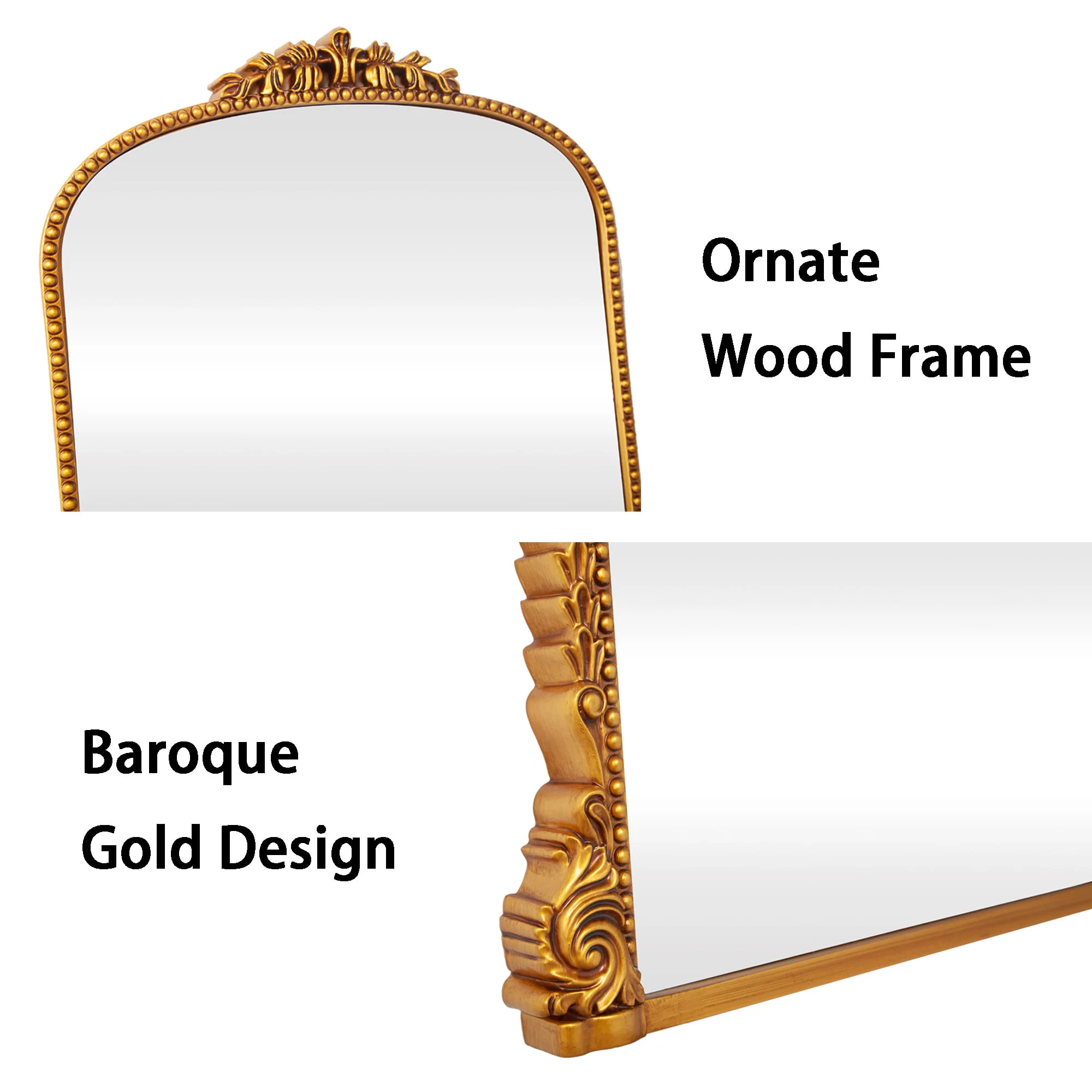 Traditional Baroque Arch Wall Mirror Antique Gold Mirror Wall Decor for Living Room Home 31 5" x 23 6'' Image 10