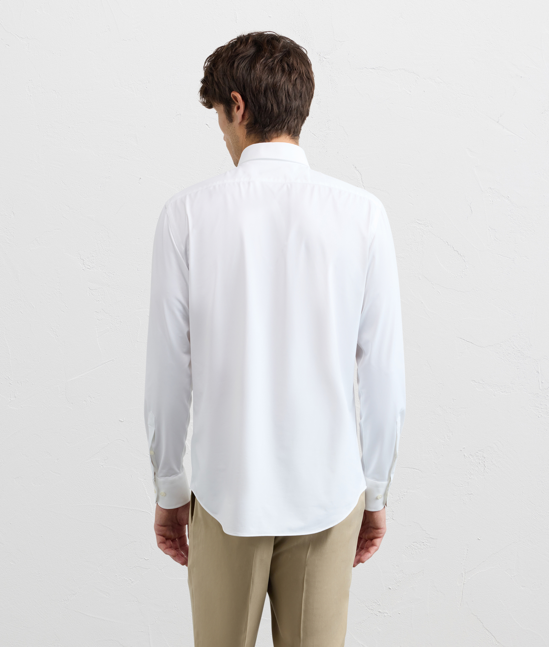 WHITE POLYAMIDE AND ELASTANE SHIRT WITH SMALL TORINO COLLAR AND STANDARD CUFF