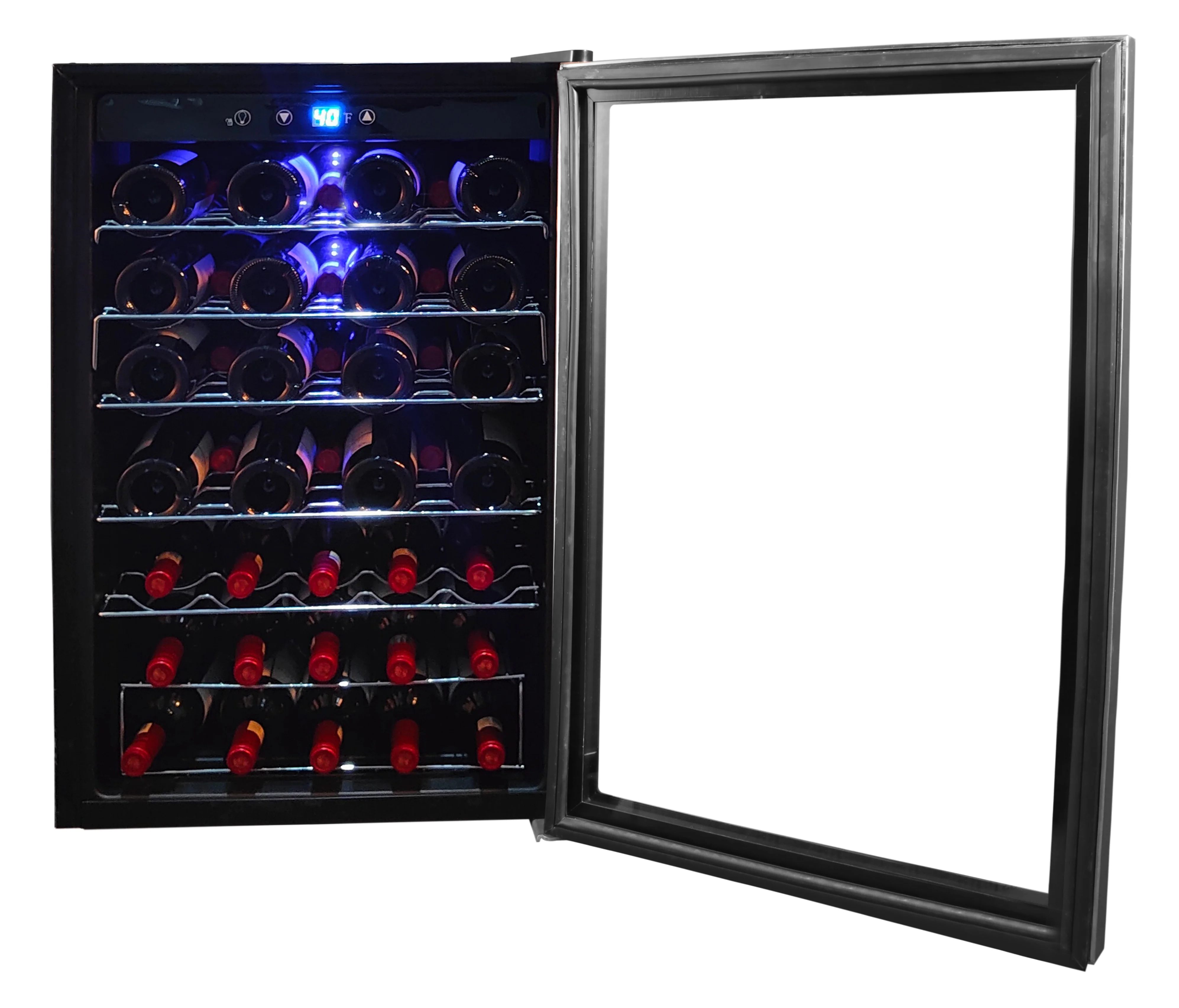 43 Bottle, Dual Zone Wine Refrigerator, Glass Door, Wooden Shelves, Stainless Steel - Image 3