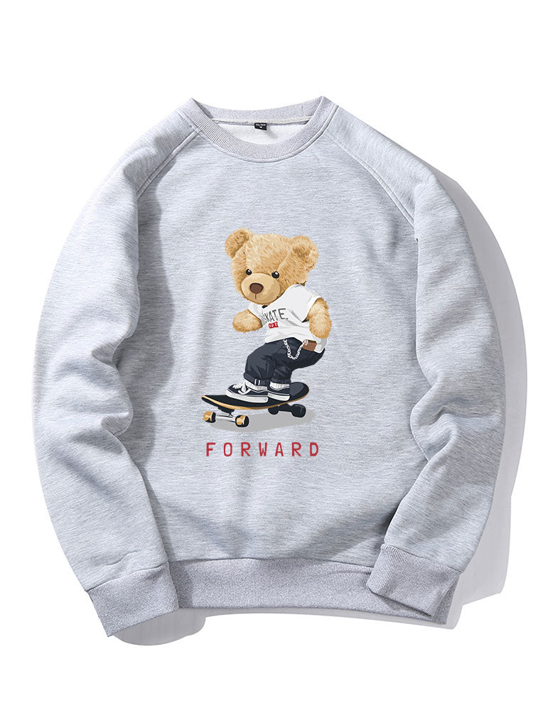 Sweat-shirt à manches raglan imprimé ours sur skateboard