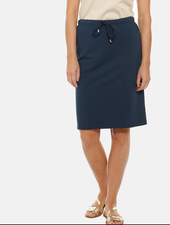 Jupe midi bleu marine en coton