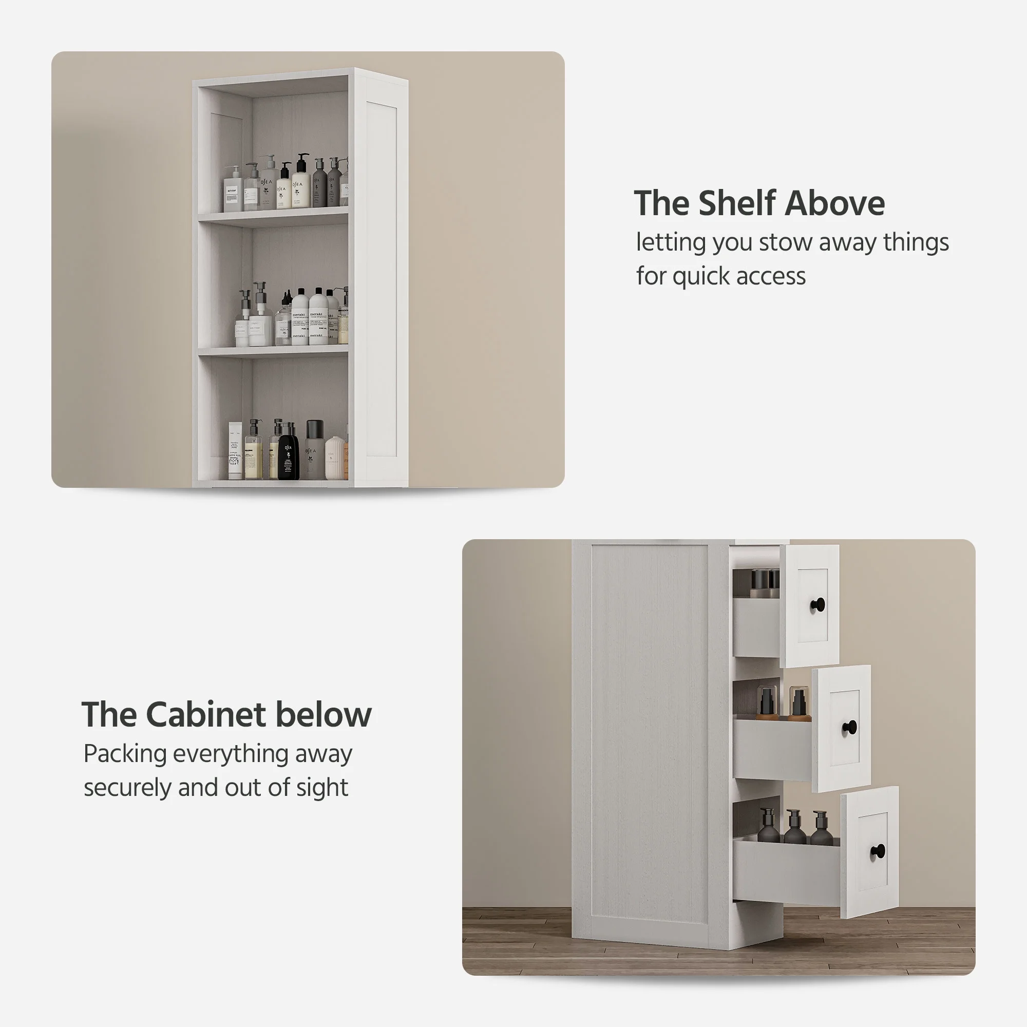 Bathroom Storage Cabinet, Tall Thin White Storage with 2 Adjustable Shelves 3-level Drawers for Home, Kitchen - Image 3