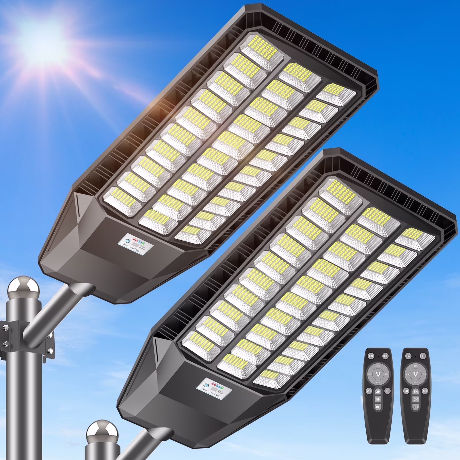 Adewalk 2 - Pack 6000W Solar Street Light with Motion Sensor and Remote Control, Dusk to Dawn Outdoor Flood Light