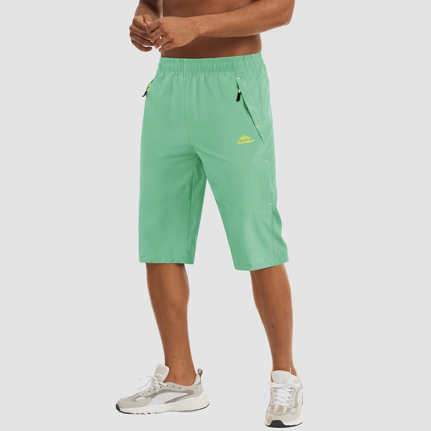 Short de randonnée/course à pied pour homme, séchage rapide, coupe 3/4 Capri avec poches zippées