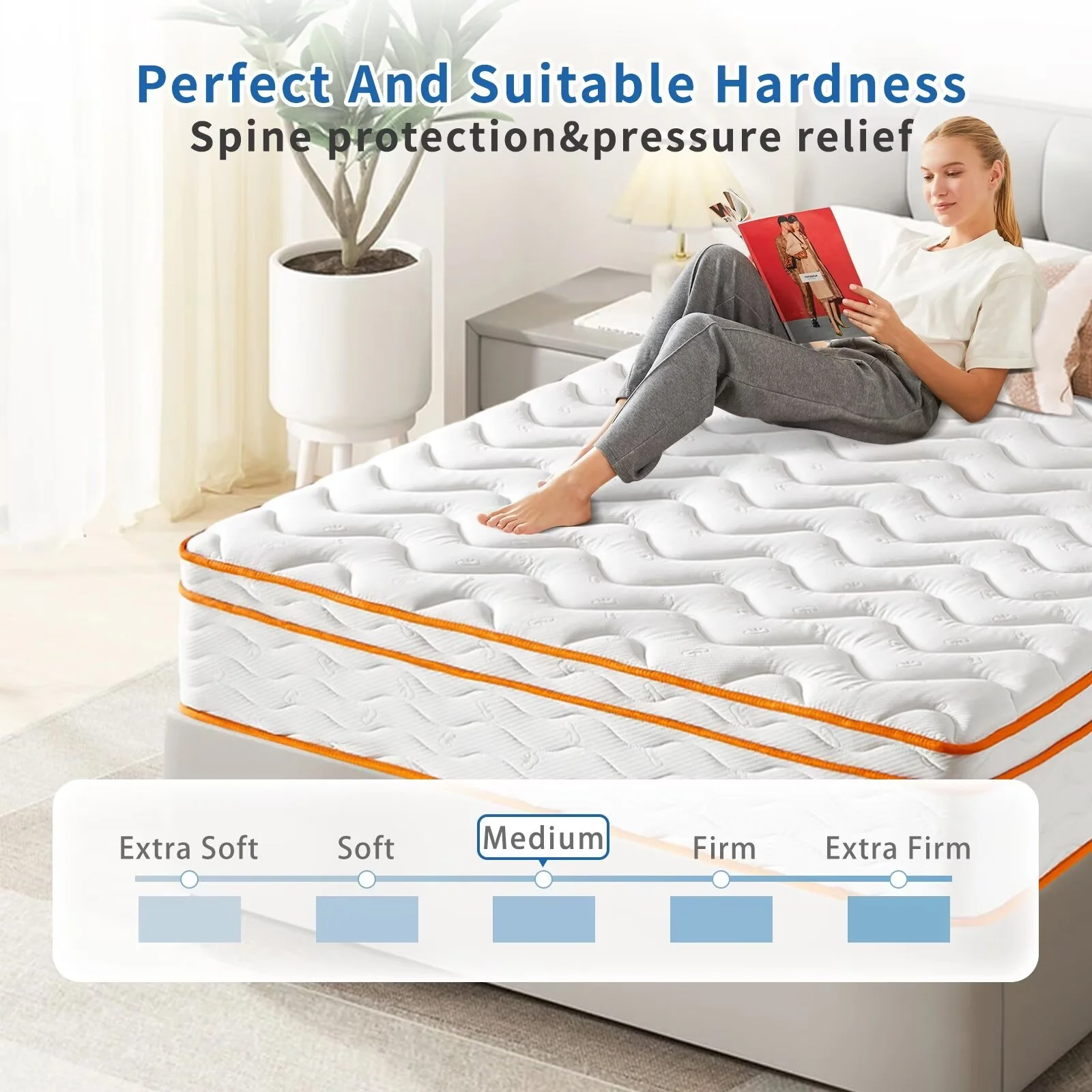 Twin Mattress, 10 in Innerspring Hybrid Mattress in a Box with Gel Memory Foam, Individually Wrapped Encased Coil Pocket Spring Mattress, Pressure Relief, Medium Firm Support