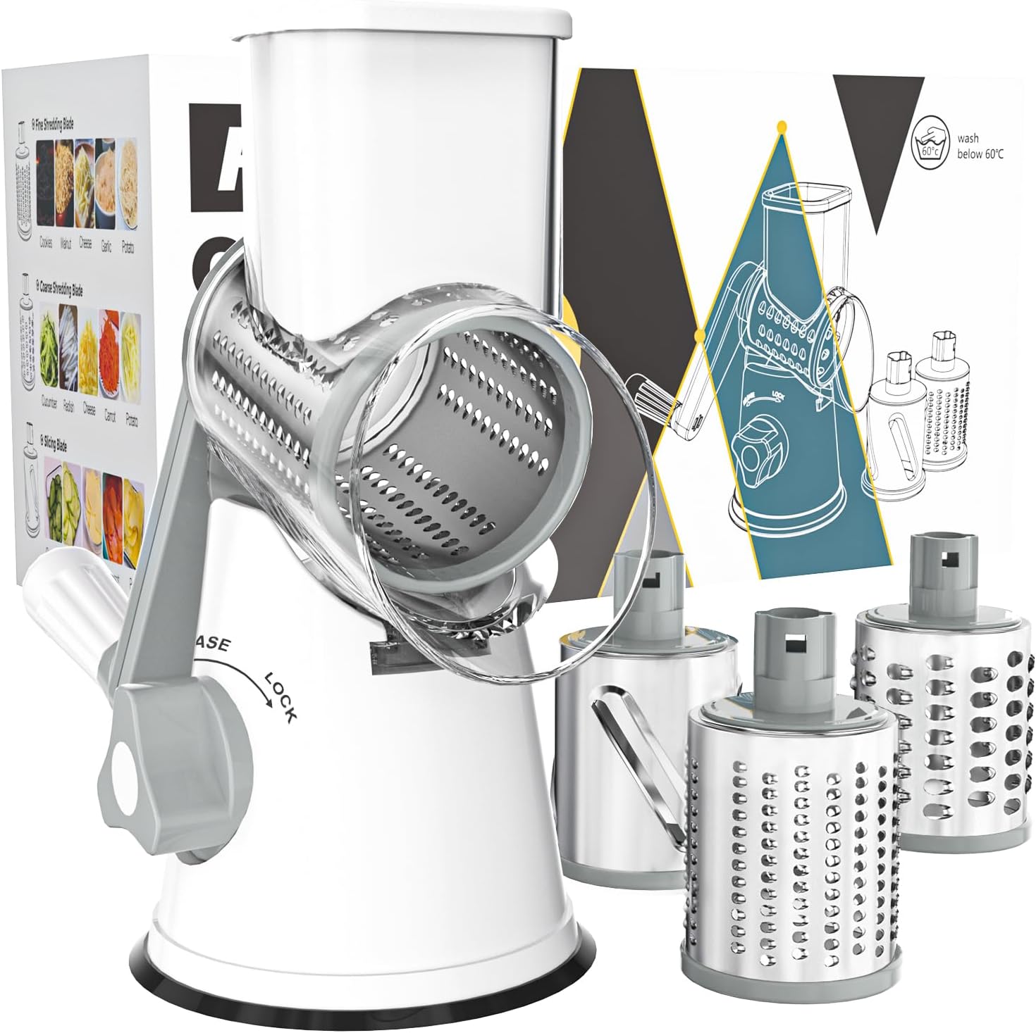 Cambom Rotary Cheese Grater Hand Crank Cheese Shredder, Black
