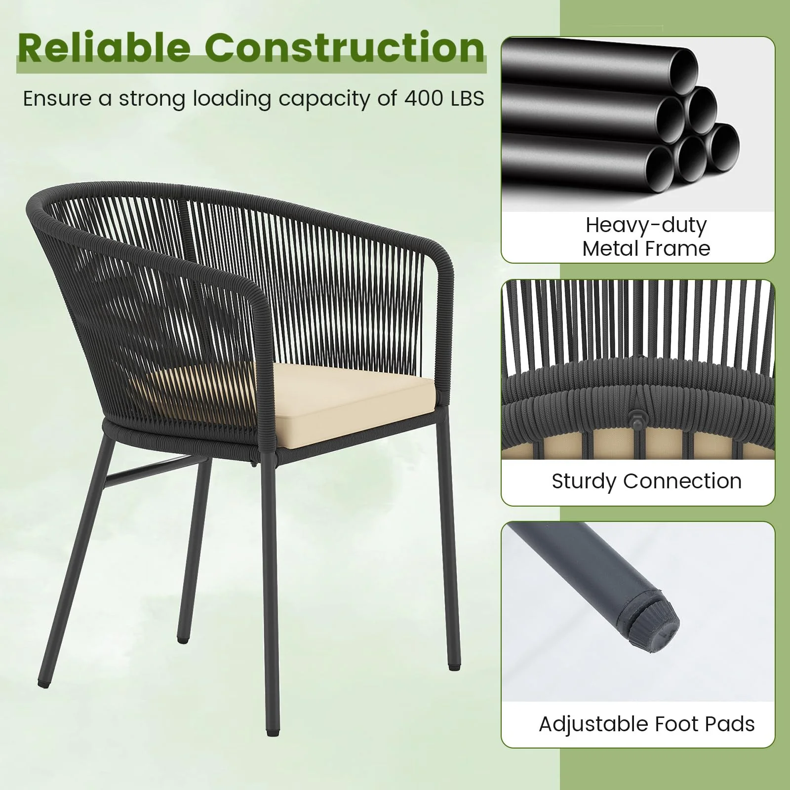 Tangkula Patio Chairs Set of 4 Upholstered Accent Chairs w/Curved Backrest