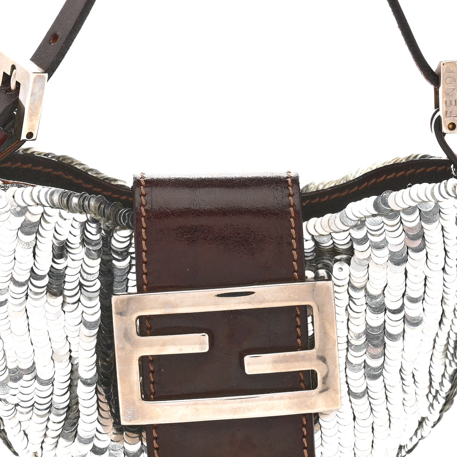 Sequin Paillettes Mini Half Moon Baguette Silver