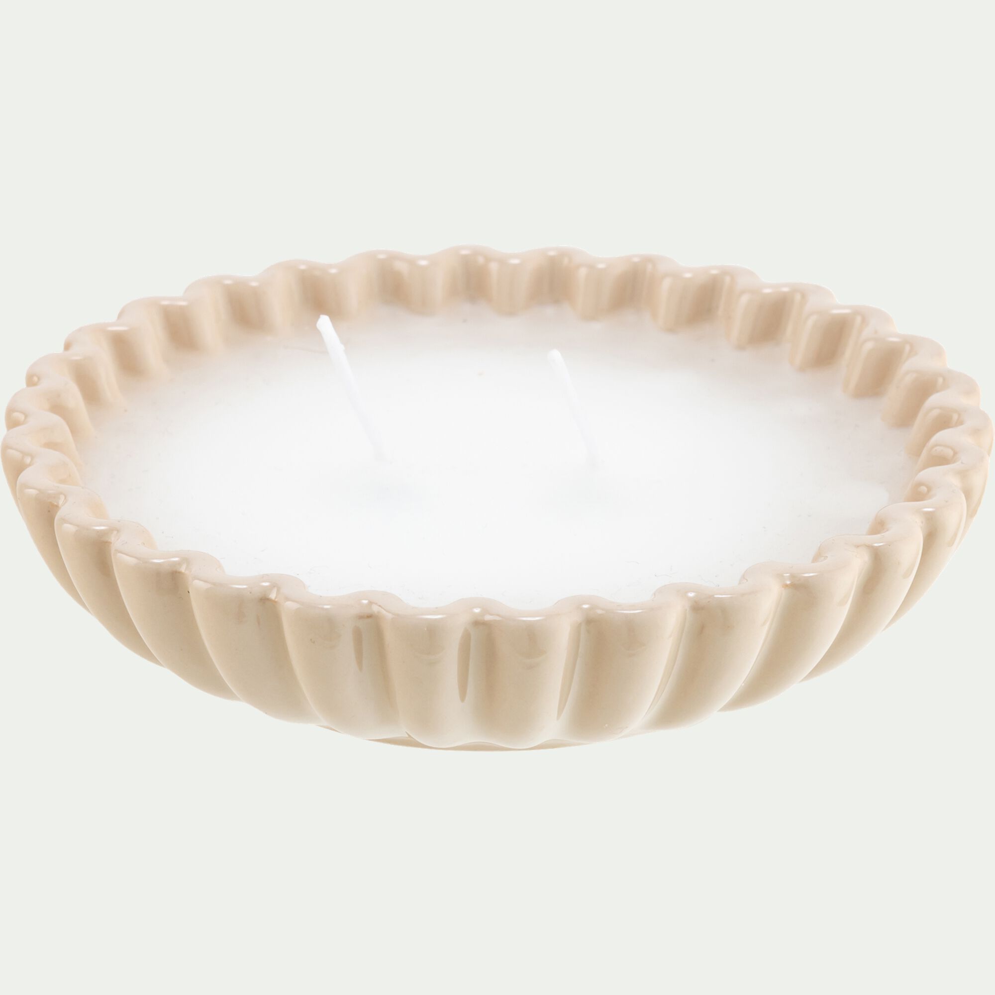 DELYO - Bougie pot en céramique D14,5xH3,5cm - blanc écru