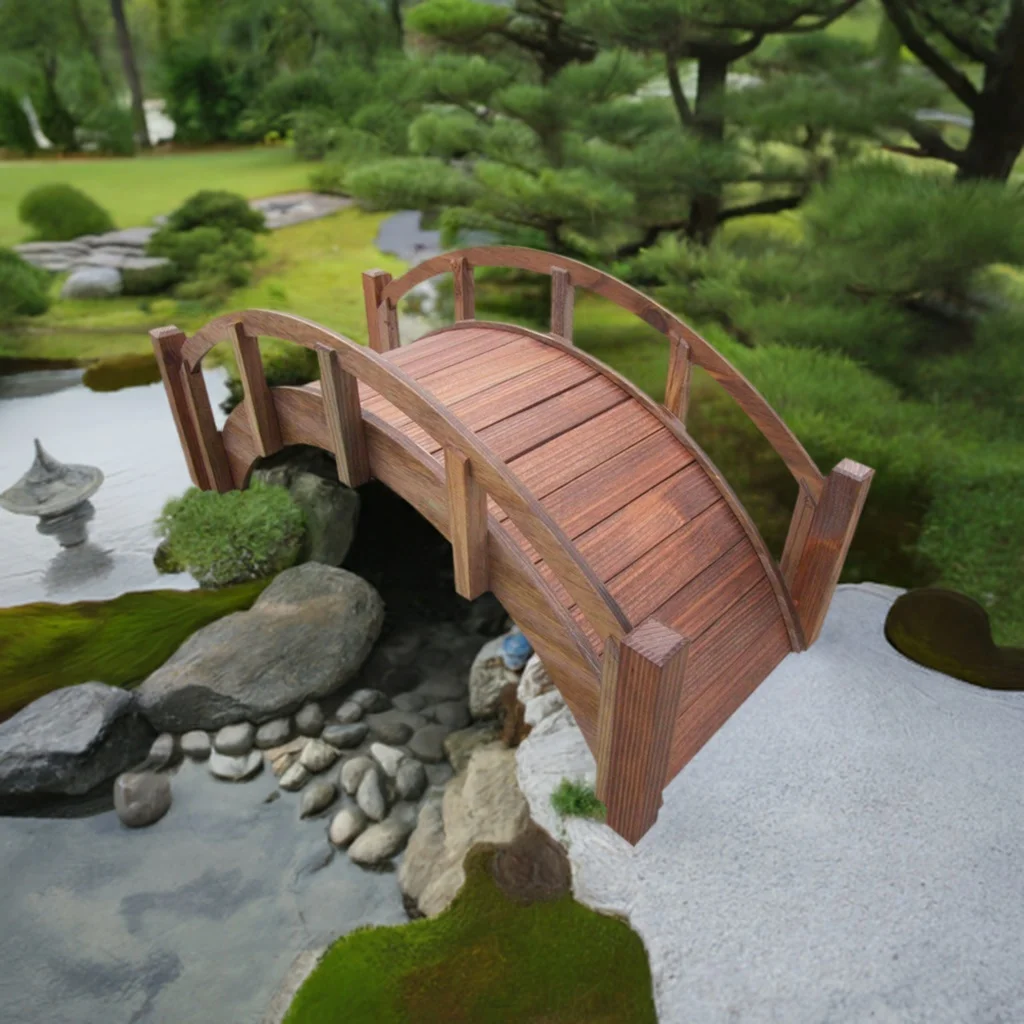Samsgazebos Miniature Japanese Wood Garden Bridge, 25 - Inch, Brown, Treated