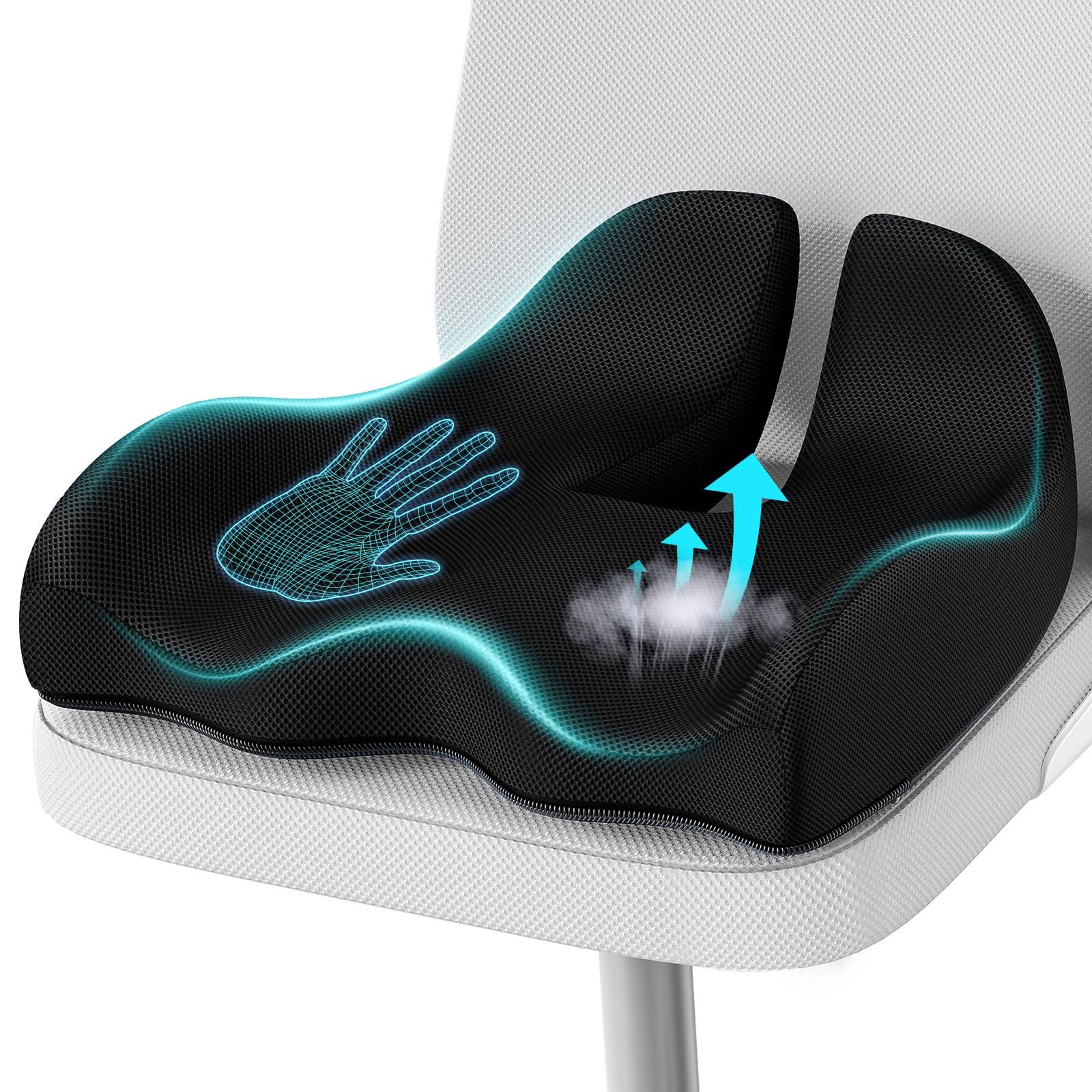 A-Pce Extra Large Memory Seat Cushion for Office Chair Pressure Relief Sciatica & Tailbone Pain Relief Memory Foam Firm Coccyx Pad for Long Sitting,