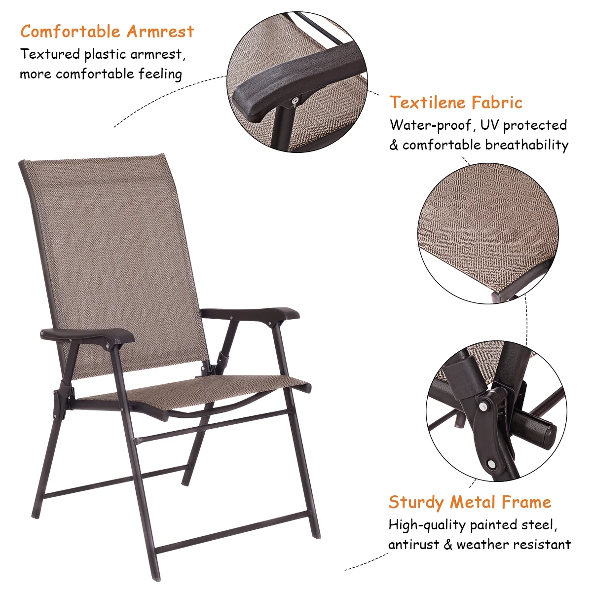 Topbuy Plastic Folding Chair (2 Pack), Brown
