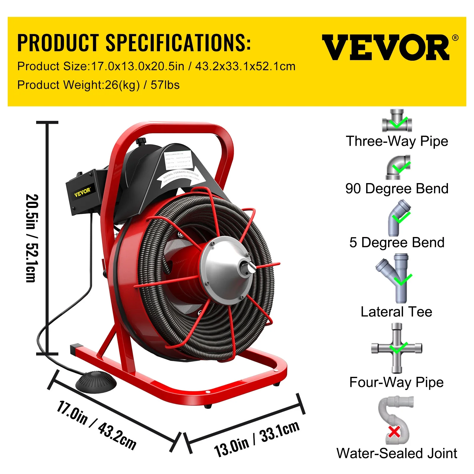 Drain Cleaning Machine 75ft x 3/8 in Drain Cleaner Machines 250W Electric Drain Auger for 1" to 4" Pipes Electric Drain Snake Sewer Snake Drill w/ Cutters Glove(75ft x 3/8") - Image 8