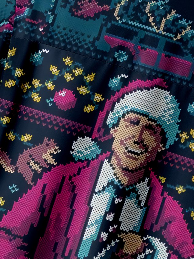 Chemise décontractée à manches courtes et poche poitrine pour Noël