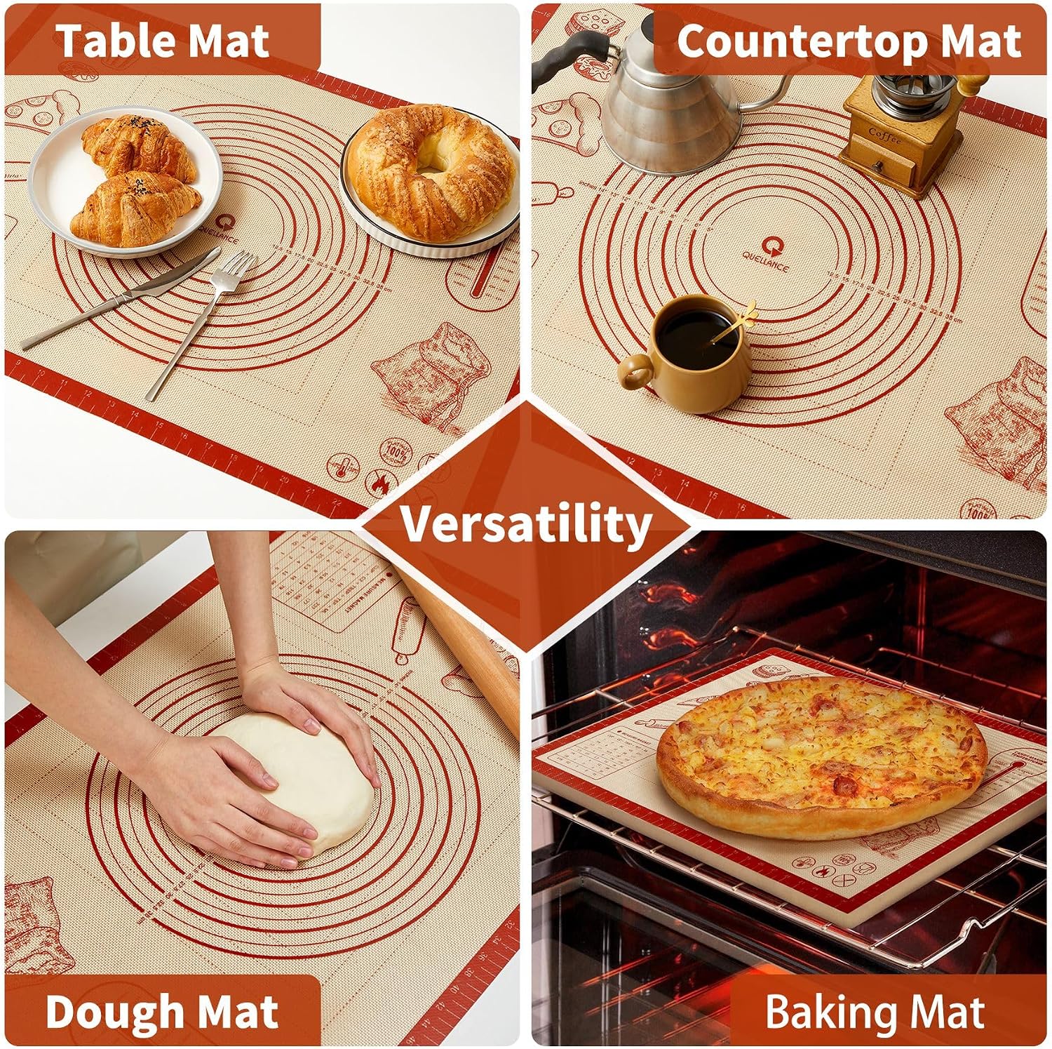 Silicone Baking Pastry Dough Mat - 28x20Inch Extra Large Cookie Bread Rolling Mats Sheet, Nonstick Kitchen Counter Kneading Board, Thick Reusable Pie Cookies Pizza Fondant Making Mat with Measurement