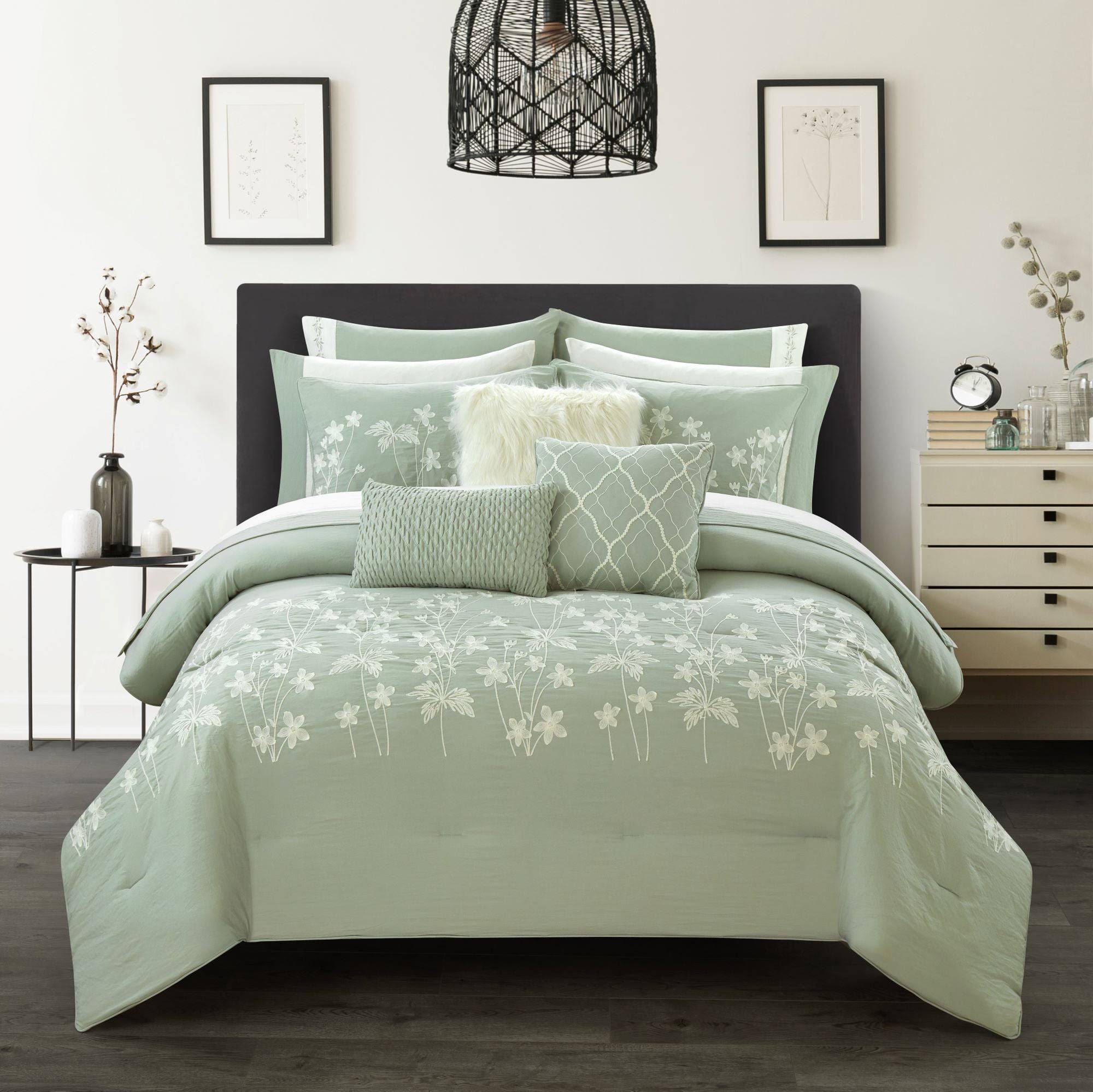 Better Homes & Gardens Sage Celine 12 Piece Pre Washed Bed in A Bag, King, Green