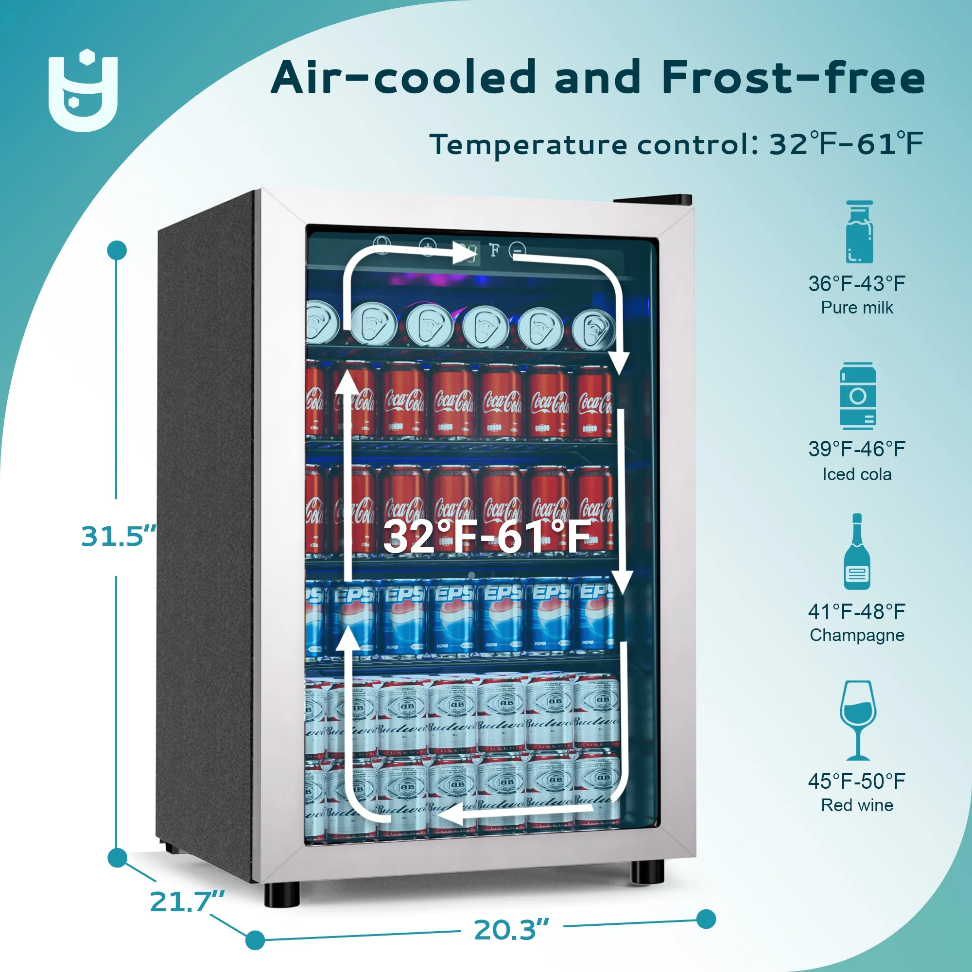 145 Can Beverage Refrigerator and Mine Cooler with Glass Door with Adjustable Shelves(Silver) - Image 5
