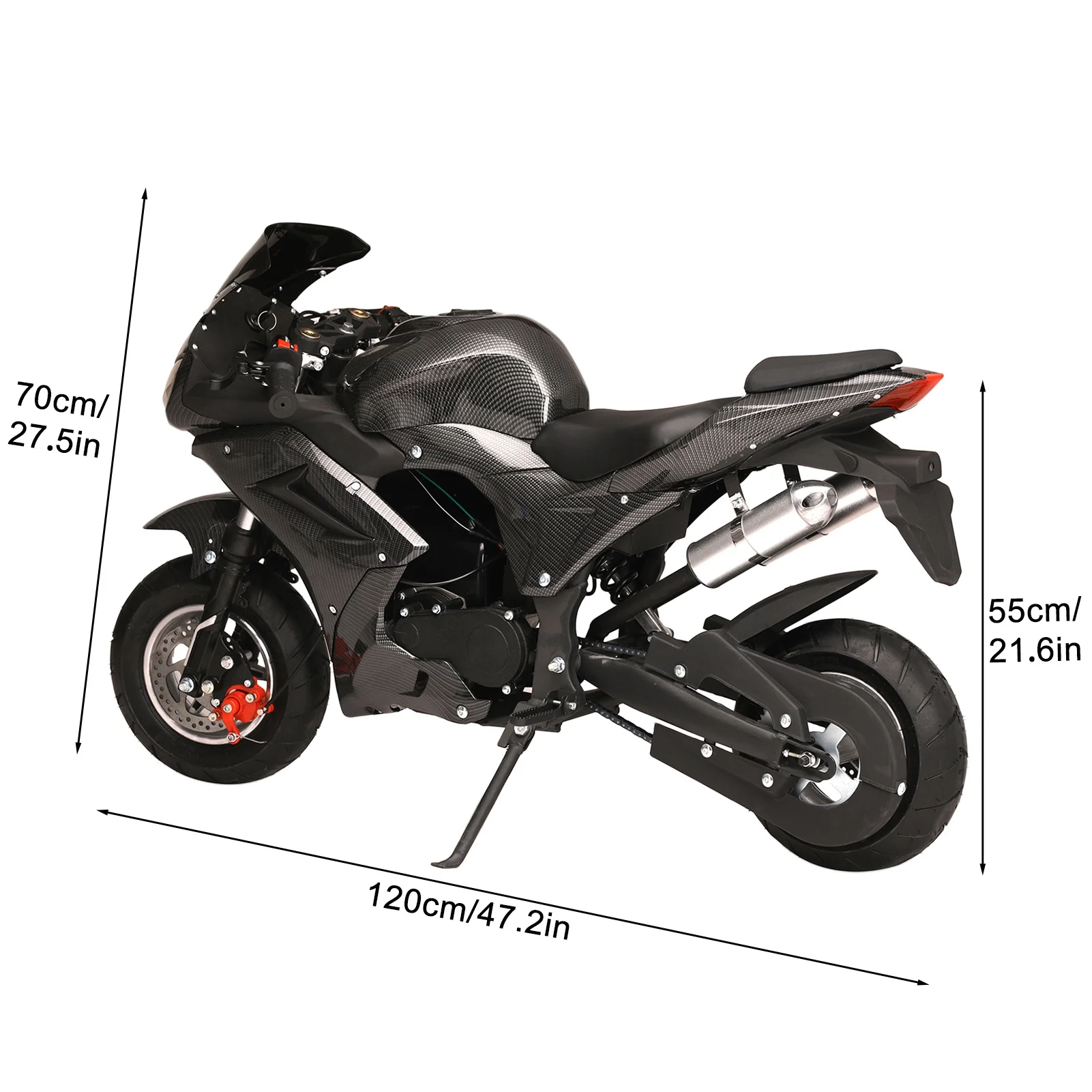 Kids Dirt Bike, 49cc 2-Stroke Gas Power Motorcycle Off Road Mini Motorcycle Children Pocket Motocross with Front Rear Disc Brakes and Dual Headlights Racing Max Speed 25MPH(Black) - Image 10