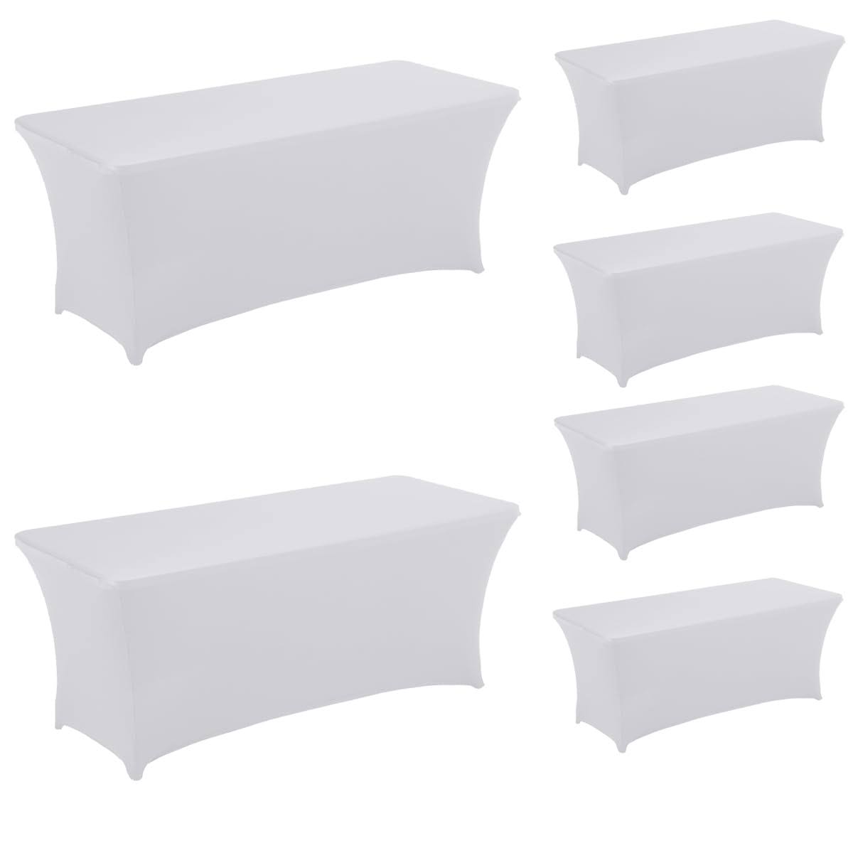 HAORUI 6pcs Stretch Tablecloth 6ft Spandex Table Cover for Craft Exhibitions Wedding Party Show (6ft White)
