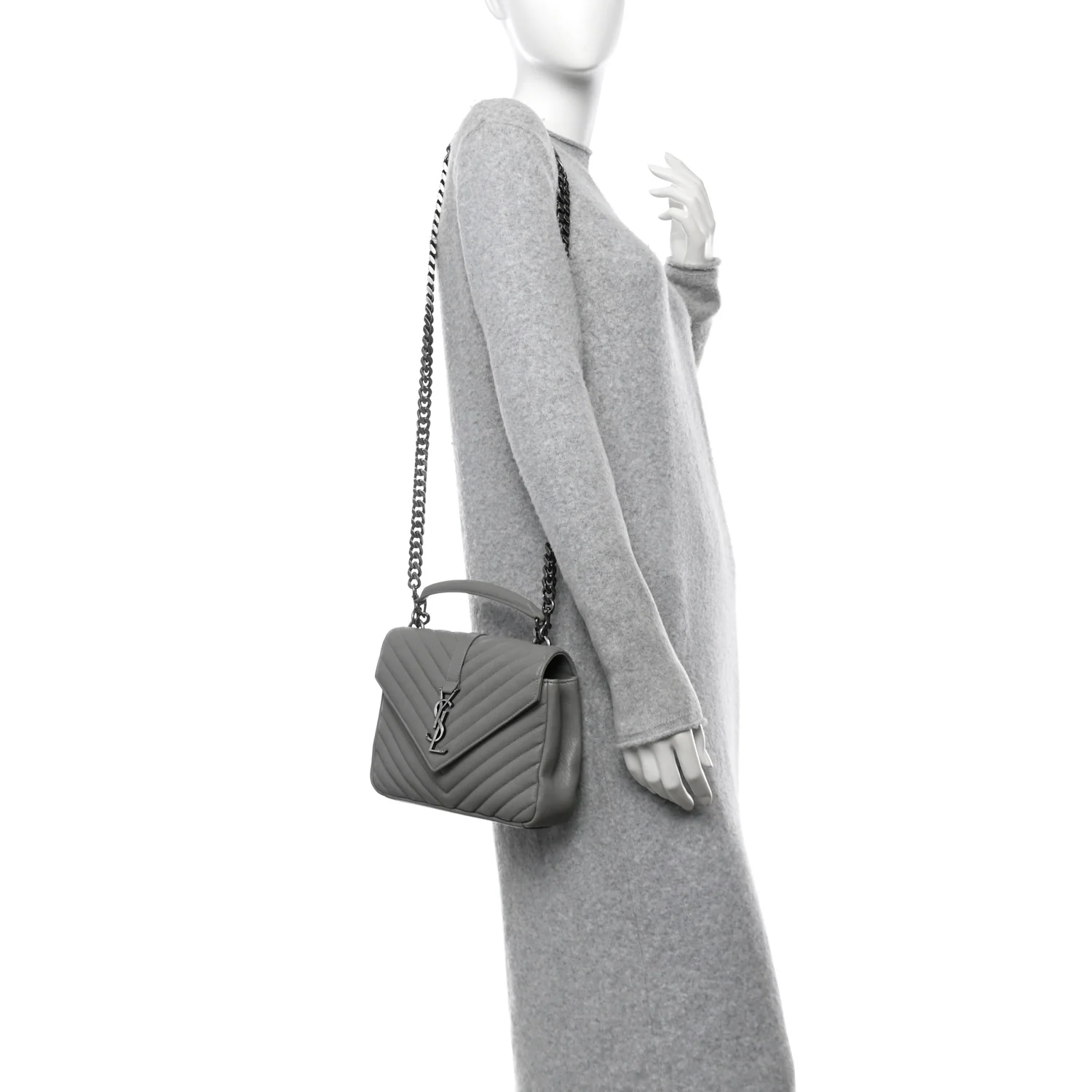 Sheepskin Matelasse Chevron Monogram Medium College Bag Granite
