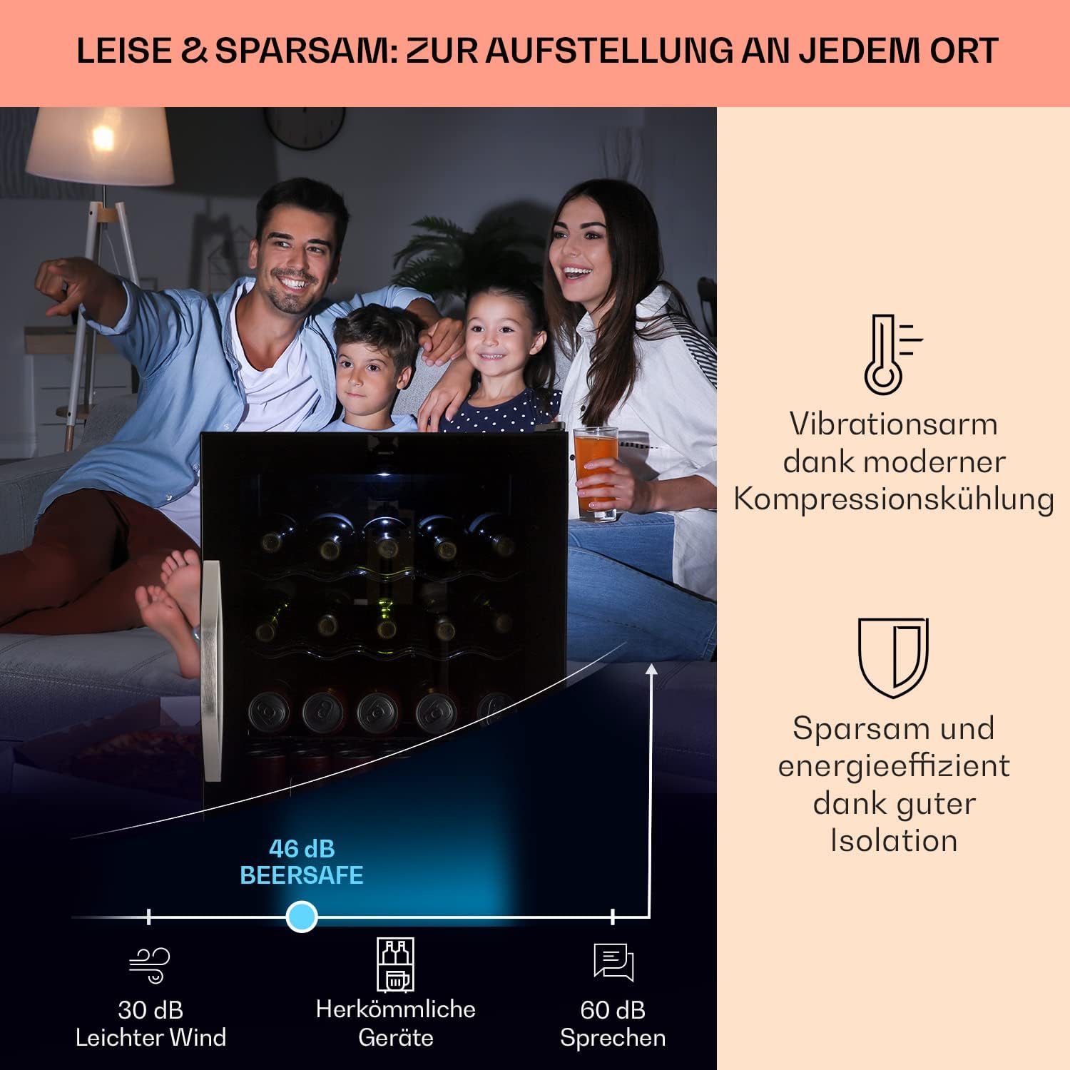 Klarstein Mini Koelkast met Glazen Deur voor Kamer, Drankenkoelkast met Verstelbare Planken, Klein 80 Liter, Indoor/Outdoor Koelkast Stil