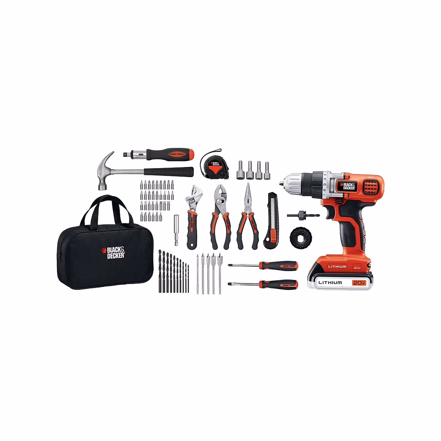BLACK+DECKER 20V, 3 Ah Cordless Drill/Driver, 68 Piece Set, Battery and Charger Included